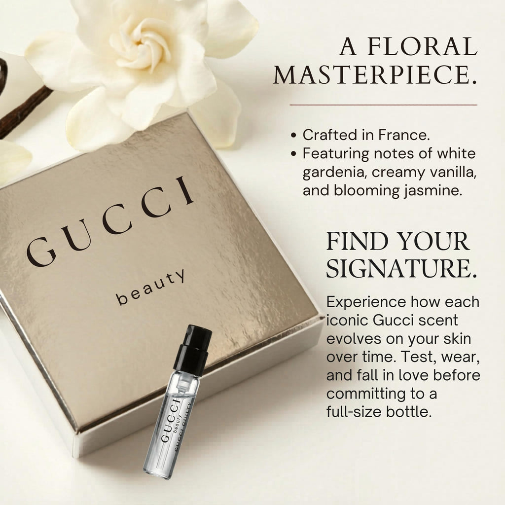 Gucci FLORA Sample Perfume WOMEN GIFT SET FLORA GOREGEOUS GARDENIA, FLORA GORGEOUS ORCHID, BLOOM, GUILTY Pour Femme - 1.5 ml / 0.05 oz - set of 4 spray samples (7760)