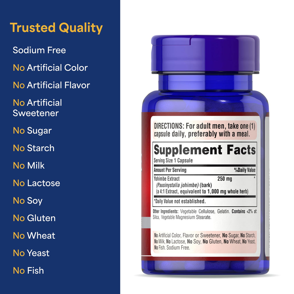 Puritan's Pride Yohimbe Exotic Herb for Men 250 mg, Dietary Supplement, 50 Rapid Release Capsules