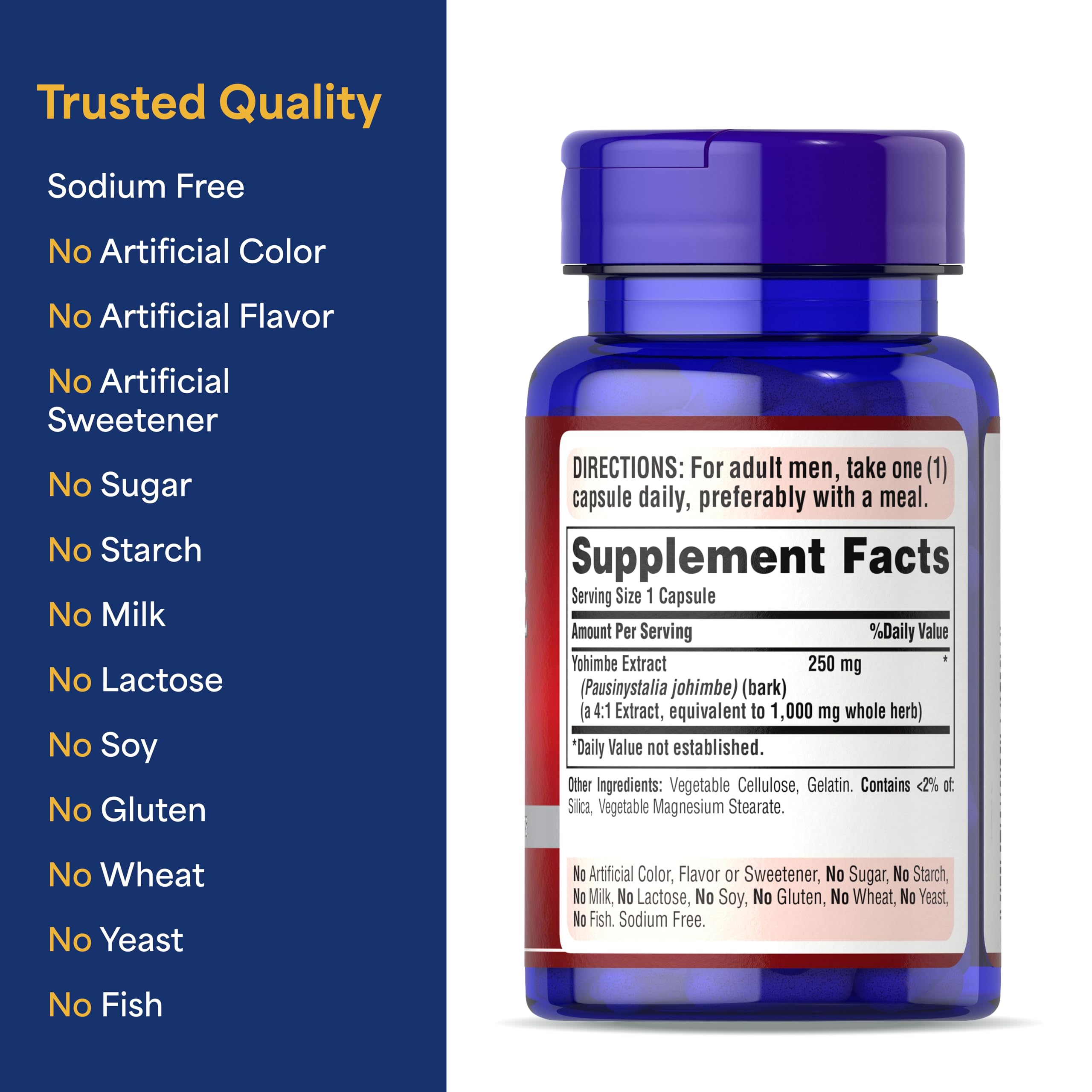 Puritan's Pride Yohimbe Exotic Herb for Men 250 mg, Dietary Supplement, 50 Rapid Release Capsules