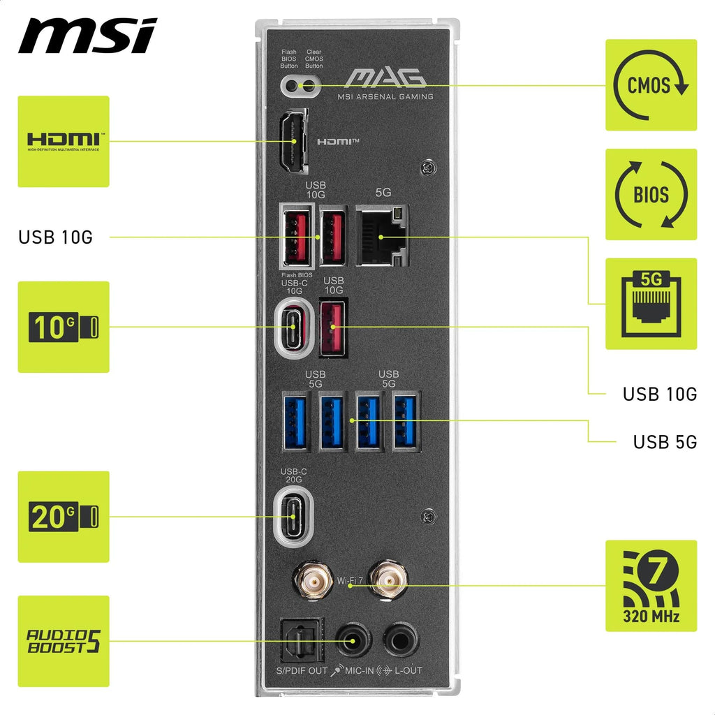 MSI MAG B850M Mortar WiFi Motherboard, mATX - Supports AMD Ryzen 9000/8000 / 7000 Processors, AM5-60A SPS VRM, DDR5 Memory Boost 8200+ MT/s (OC), PCIe 5.0 x16, M.2 Gen5, Wi-Fi 7, 5G LAN