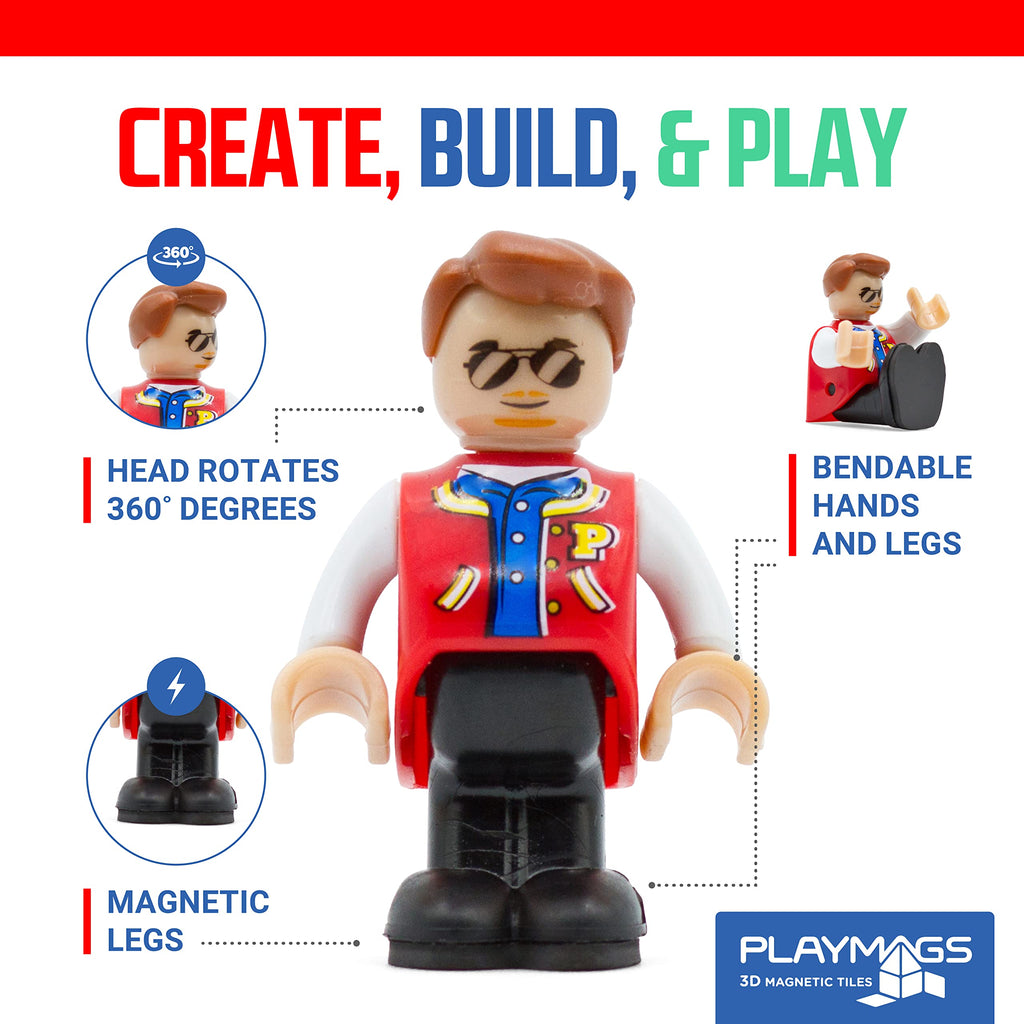 Playmags Magnetic Figures Community Set of 15 Pieces - 2 Inches Play People Perfect for Magnetic Tiles Building Blocks - STEM Learning Toys Children – Magnet Tiles Expansion Accessories Pack