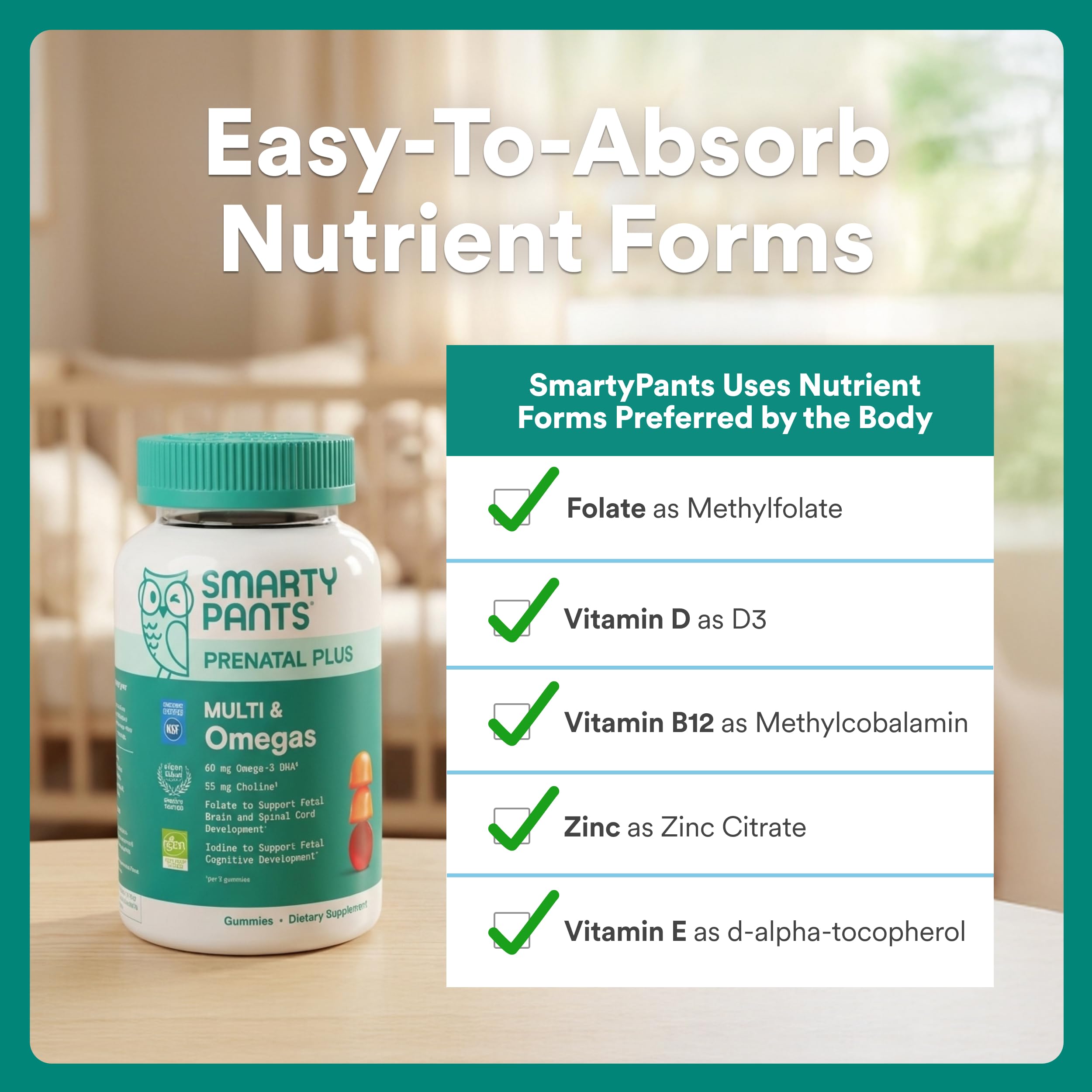 SmartyPants Prenatal Multivitamin Gummies, Omega 3 (DHA/EPA), Methylfolate, Biotin, Vitamin D3, C, Vitamin B12, B6, Vitamin A, K & Zinc, Gluten Free, 120 Count (40 Day Supply)