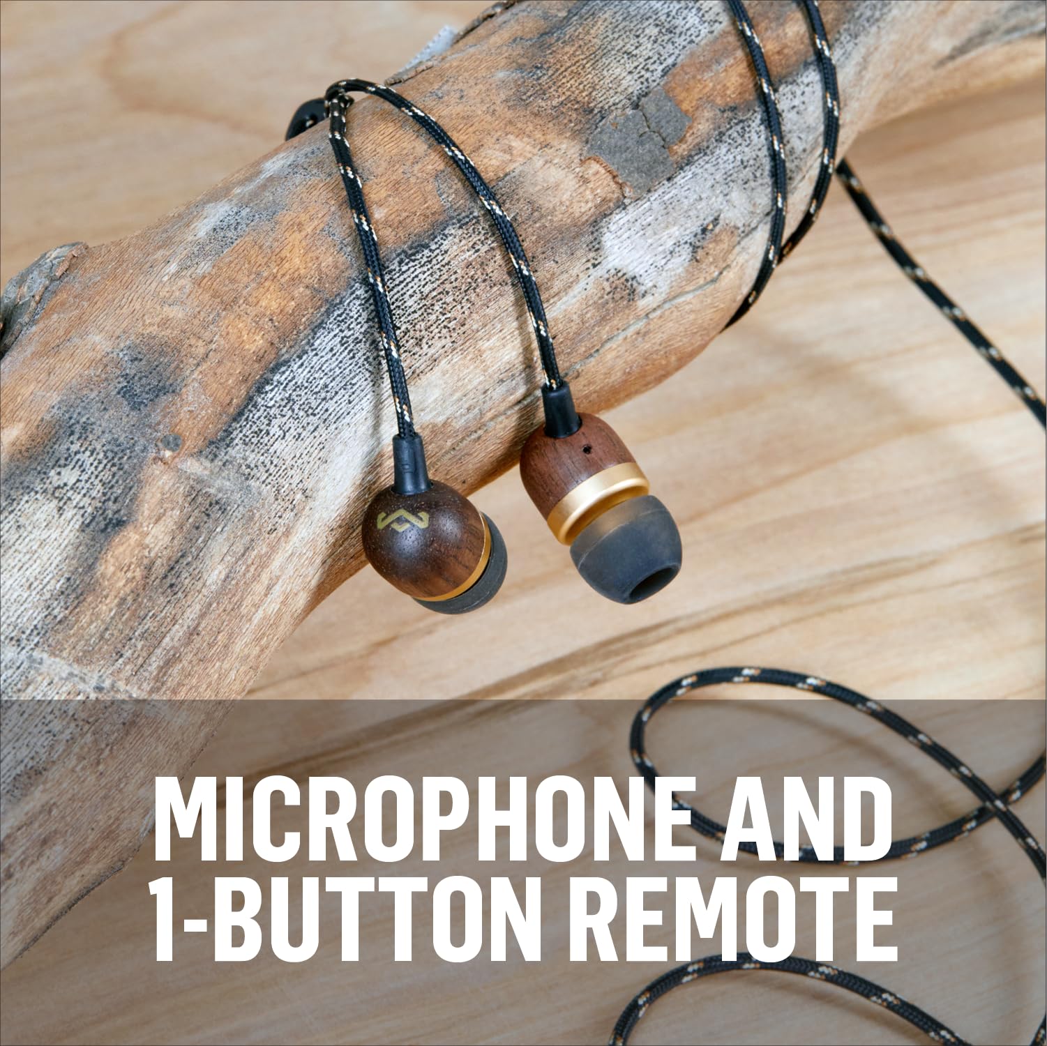 House of Marley Smile Jamaica AUX Wired Earbuds with Microphone, Noise-Isolating in-Ear Headphones, Tangle-Resistant Cable, 3.5mm Jack Sustainable (Brass)