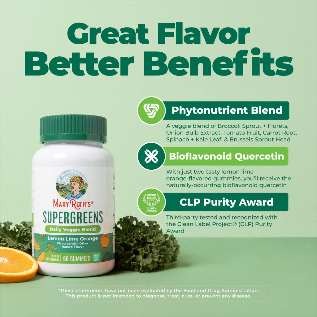 MaryRuth's Super Greens, Naturally-Occurring Quercetin, Spirulina, 60 Count