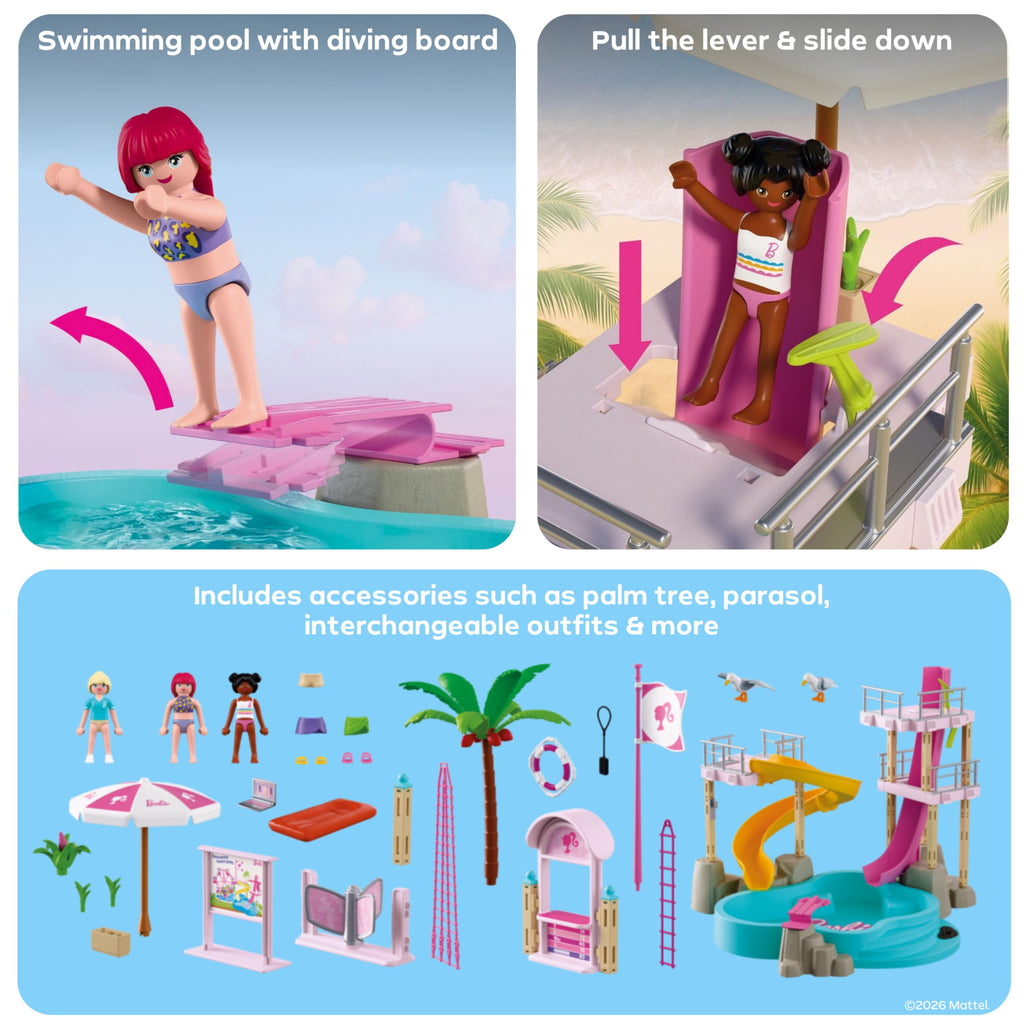 Playmobil | Barbie x Barbie Waterpark | Summer Adventure with Barbie, Nikki & Daisy | Large Water Park with Real Water, Slides & Pool | for Children Aged 4+ | 72120