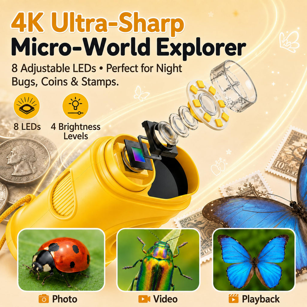 OAEBLLE Kids Microscope, 4K 1000X Zoom, 2.4" Screen, STEM Toy for Ages 4-8
