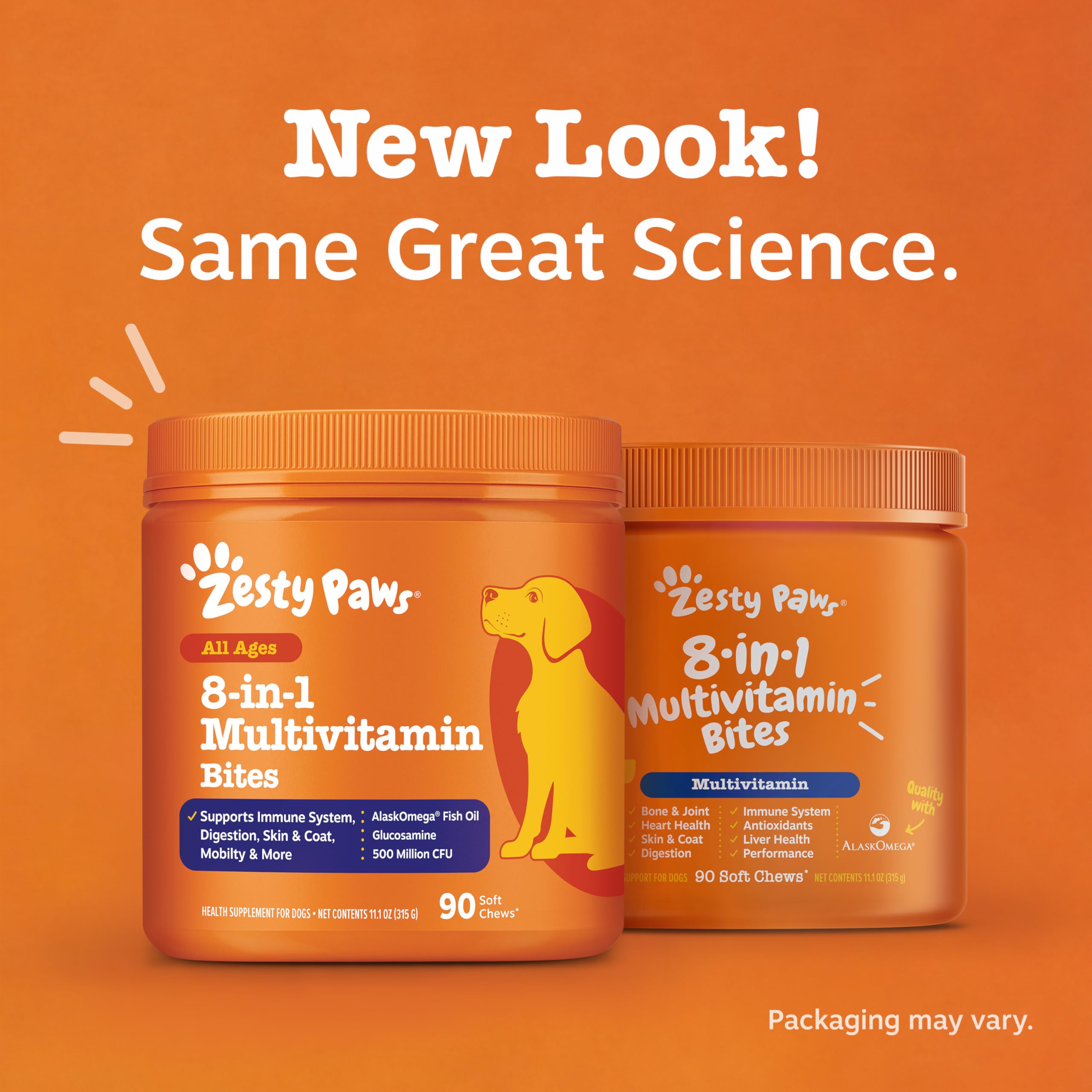 Zesty Paws Dog Multivitamin, Chewable Dog Vitamins and Supplements for Hip & Joints, Skin & Coat, Omega 3 Fish Oil for Dogs- Senior & Puppy Multivitamin- Chicken- 90ct