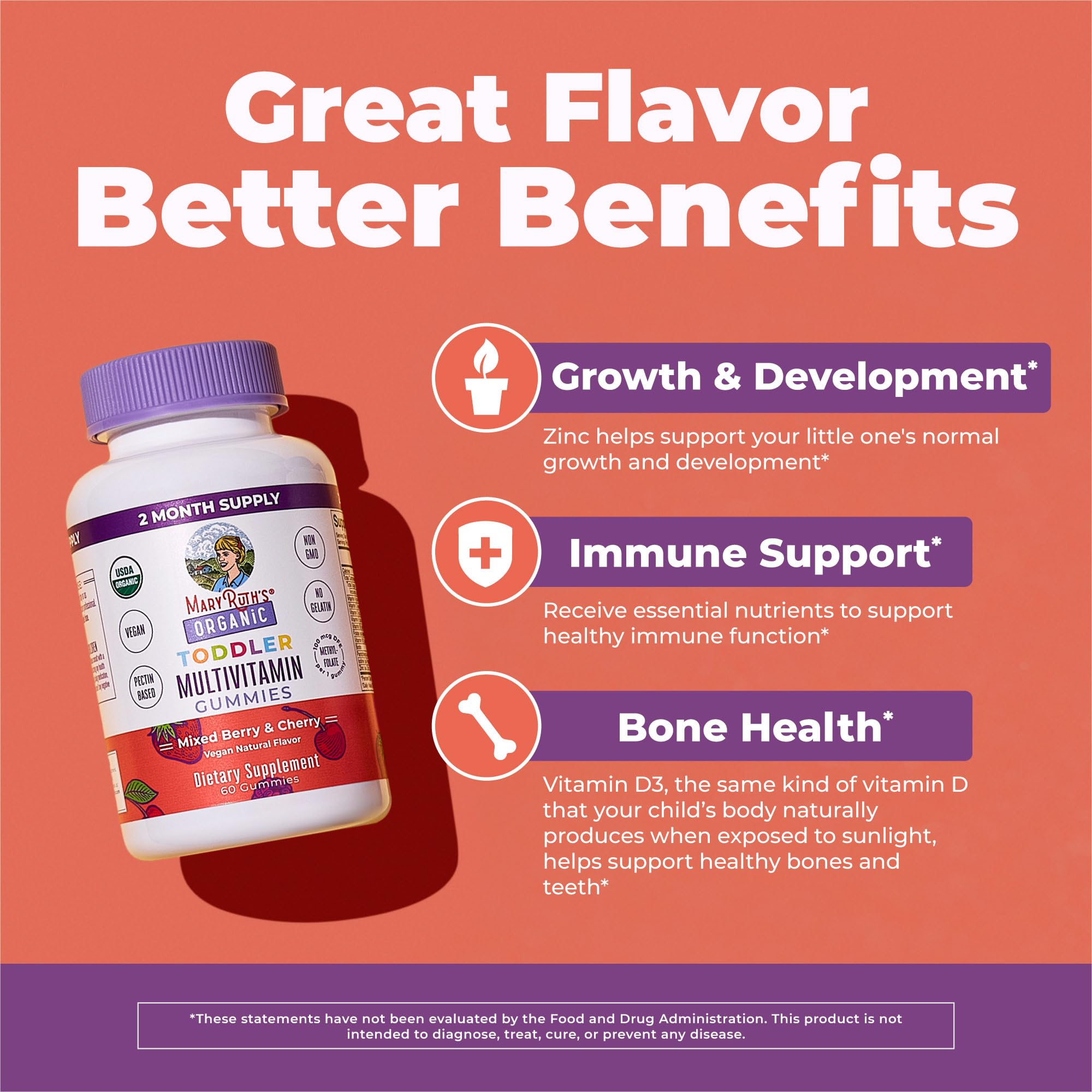 MARYRUTH'S Organic Toddler Multivitamin Gummies, 2 Month Supply, Ages 2+