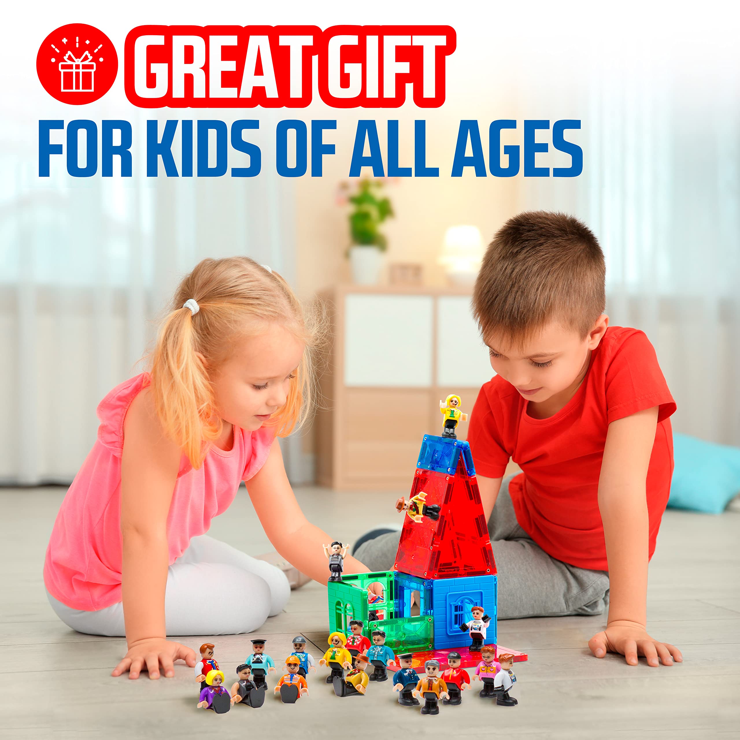Playmags Magnetic Figures Community Set of 15 Pieces - 2 Inches Play People Perfect for Magnetic Tiles Building Blocks - STEM Learning Toys Children – Magnet Tiles Expansion Accessories Pack