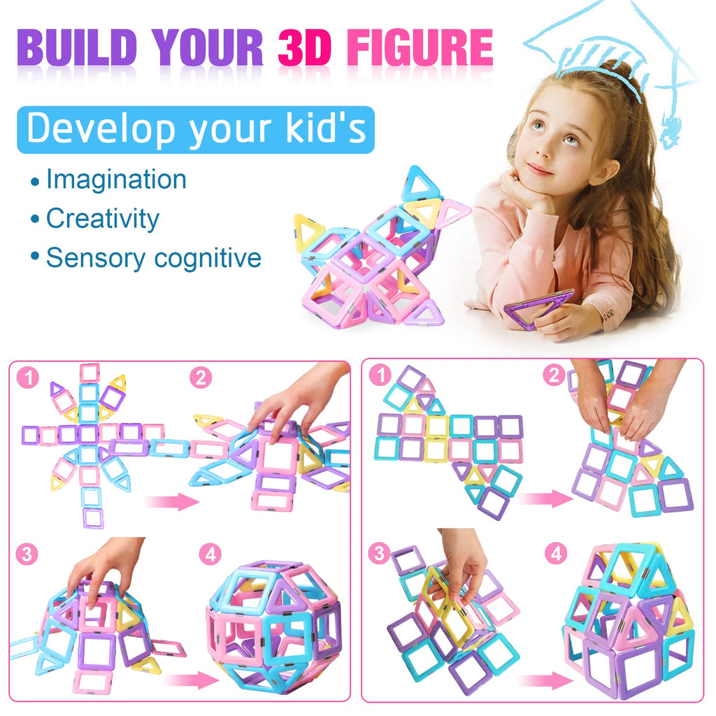Tolnetr Magnetic Tiles Toys for 3 4 5 6 7 8+ Year Old Girls Boys Toddlers