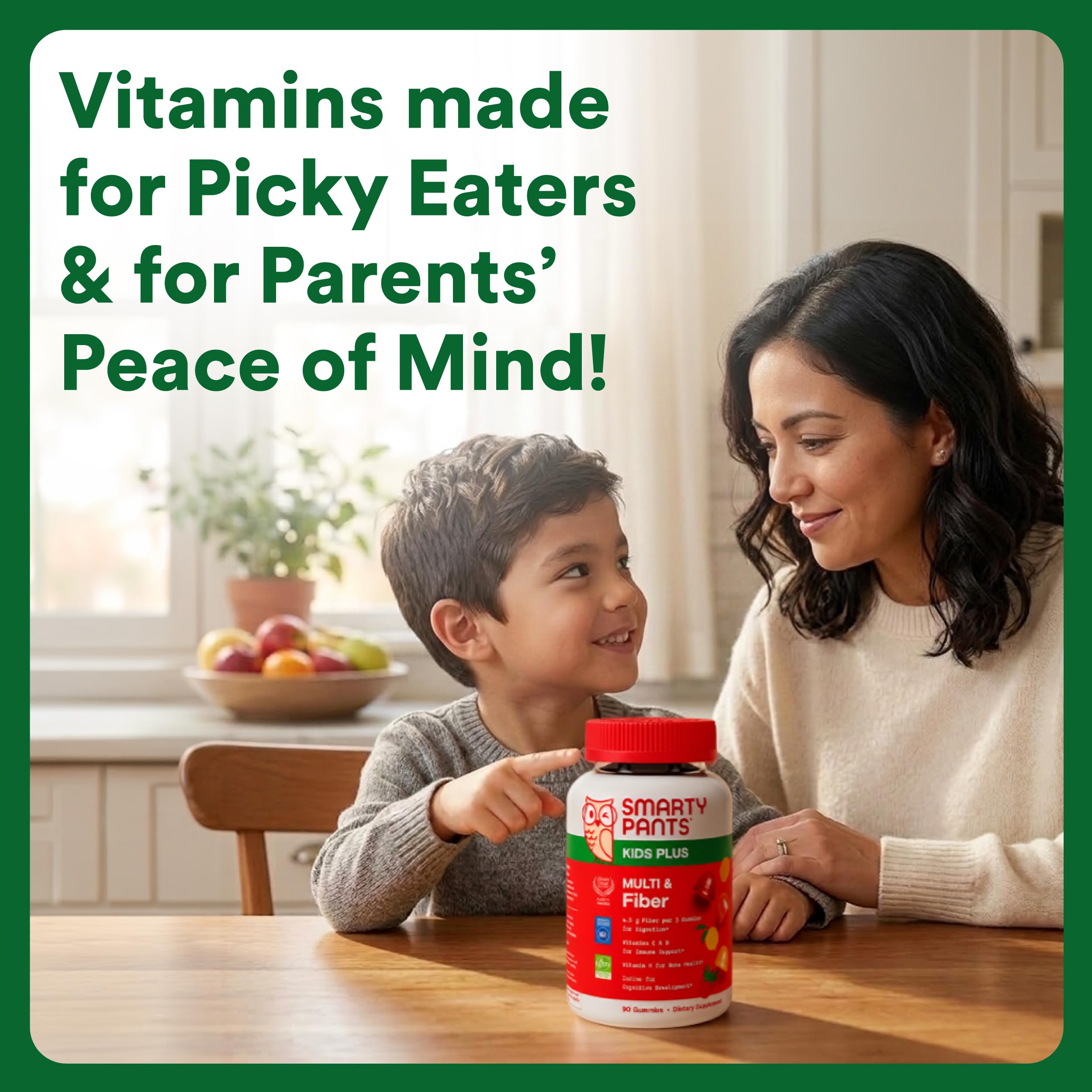 SmartyPants Kids Multivitamin & Fiber Gummies: Prebiotic Fiber to Support Kids Digestion with Vitamin D3, C, Vitamin B12, B6, A, Zinc, Biotin, Folate, Three Fruit Flavors, 90 Count (30 Day Supply)