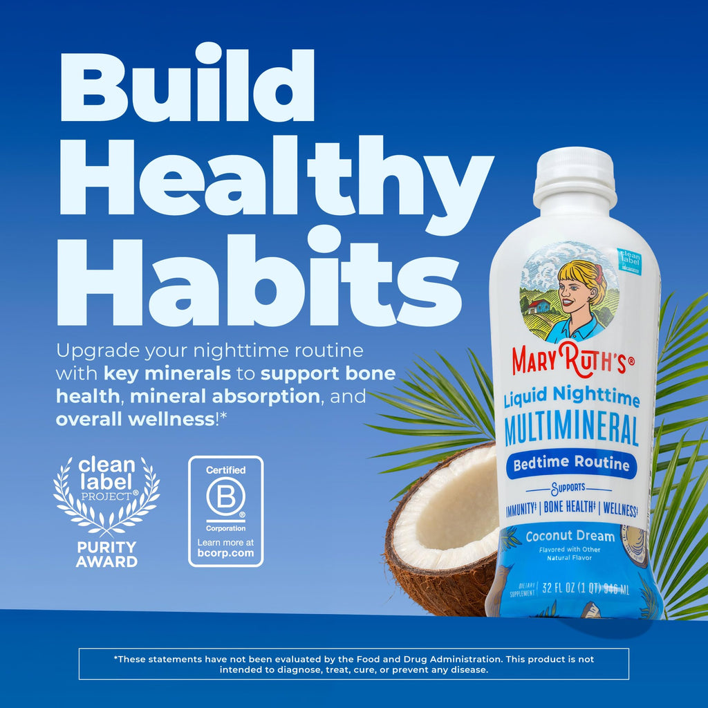 MaryRuth's Liquid Nighttime Multimineral | NO Melatonin | Bedtime Routine | Magnesium Citrate | Calcium | Zinc | Vitamin D3 | Available in 4 Flavors | Vegan | Sugar Free | Gluten Free | 32 Oz