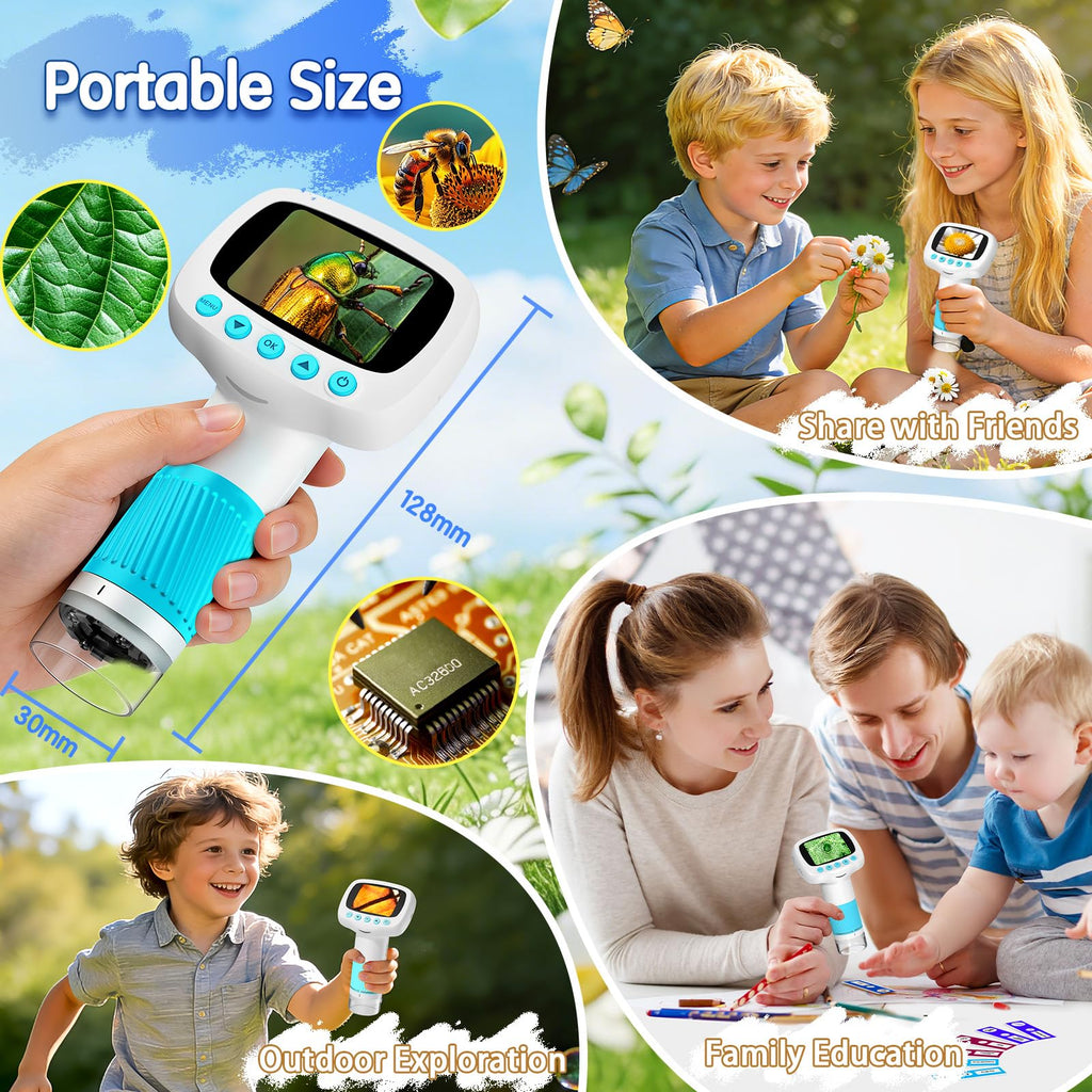 Microscope for Kids & Video Camera, Kid Science Toys，Handheld Digital Microscope，STEM Educational Toy for Wonder Quest，Magnifying Glass for Bugs，Birthday for Boys and Girls (Light Blue) (Blue)