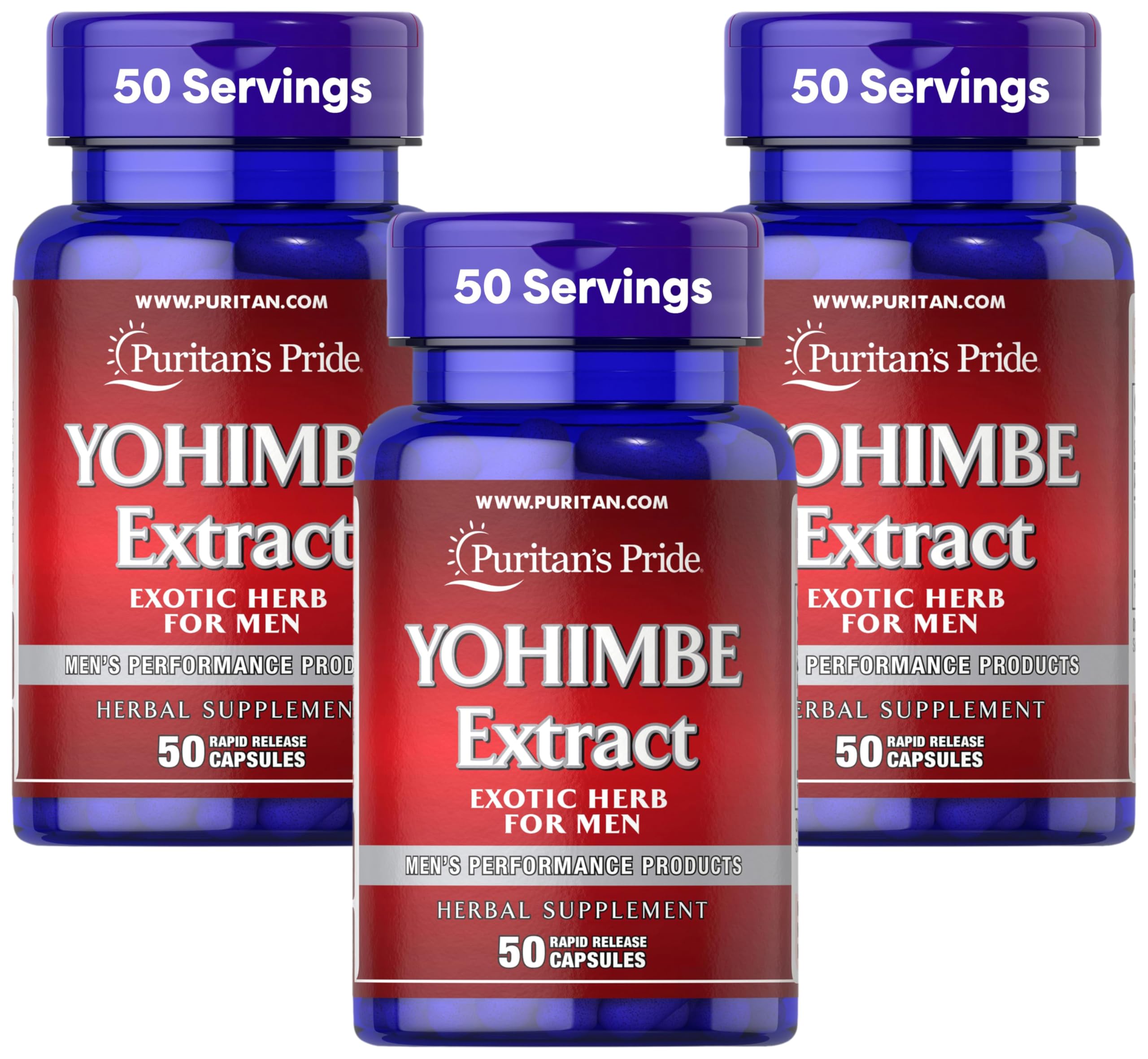 Puritan's Pride Yohimbe 1000 Mg, 50 Count, Vegetable Cellulose, Gelatin (Pack of 3)