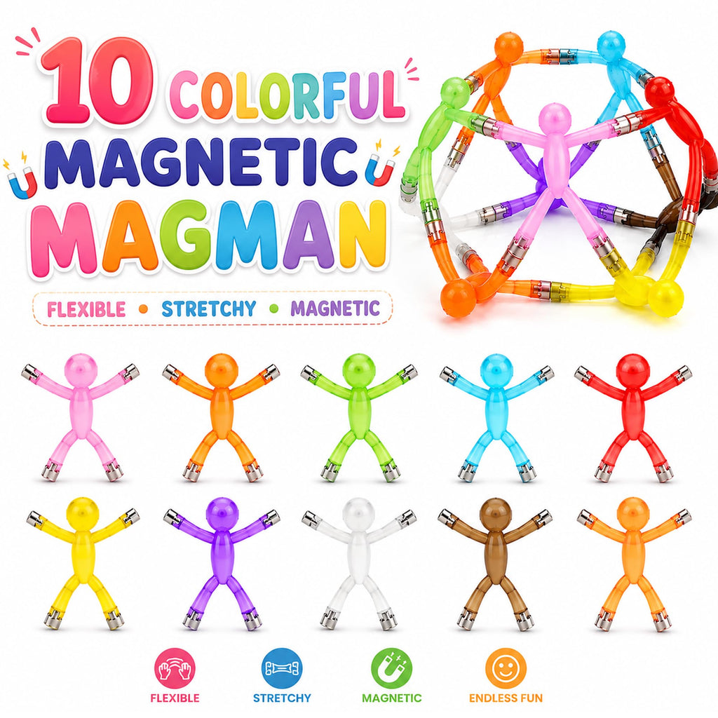Travel Toys for Kids Ages 3-8, 10 PCS Magnetic Men Figures, Airplane Toy, Road Trip Activities, Sensory Fidget Toys, STEM Building Set, Quiet Screen-Free Toy for Car, Restaurant & Classroom