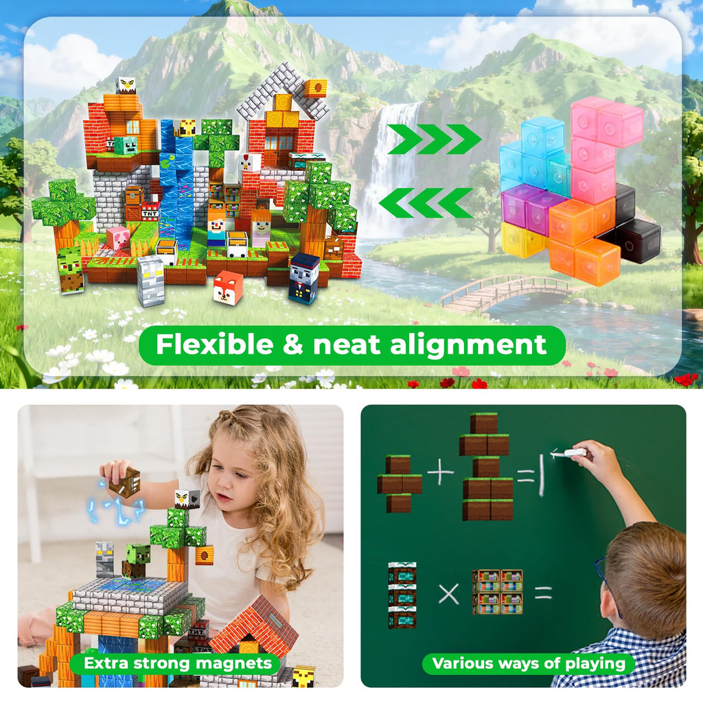 Annexfun 300 PCS Magnetic Blocks - Magnetic Building Blocks, Stacking Magnets for Kids, Sensory Toy for STEM Montessori Sensory Toys for Kids 3+ Boys and Girls Easter Christmas Birthday Gifts