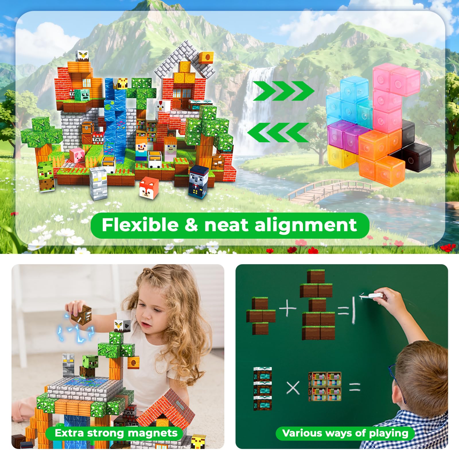 Annexfun 300 PCS Magnetic Blocks - Magnetic Building Blocks, Stacking Magnets for Kids, Sensory Toy for STEM Montessori Sensory Toys for Kids 3+ Boys and Girls Easter Christmas Birthday Gifts