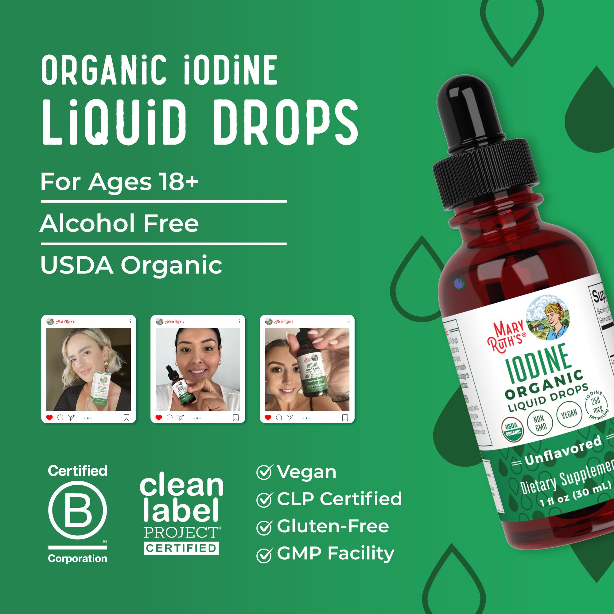 MaryRuth’s USDA Organic Iodine Liquid Drops for Adults, Unflavored, 1 oz