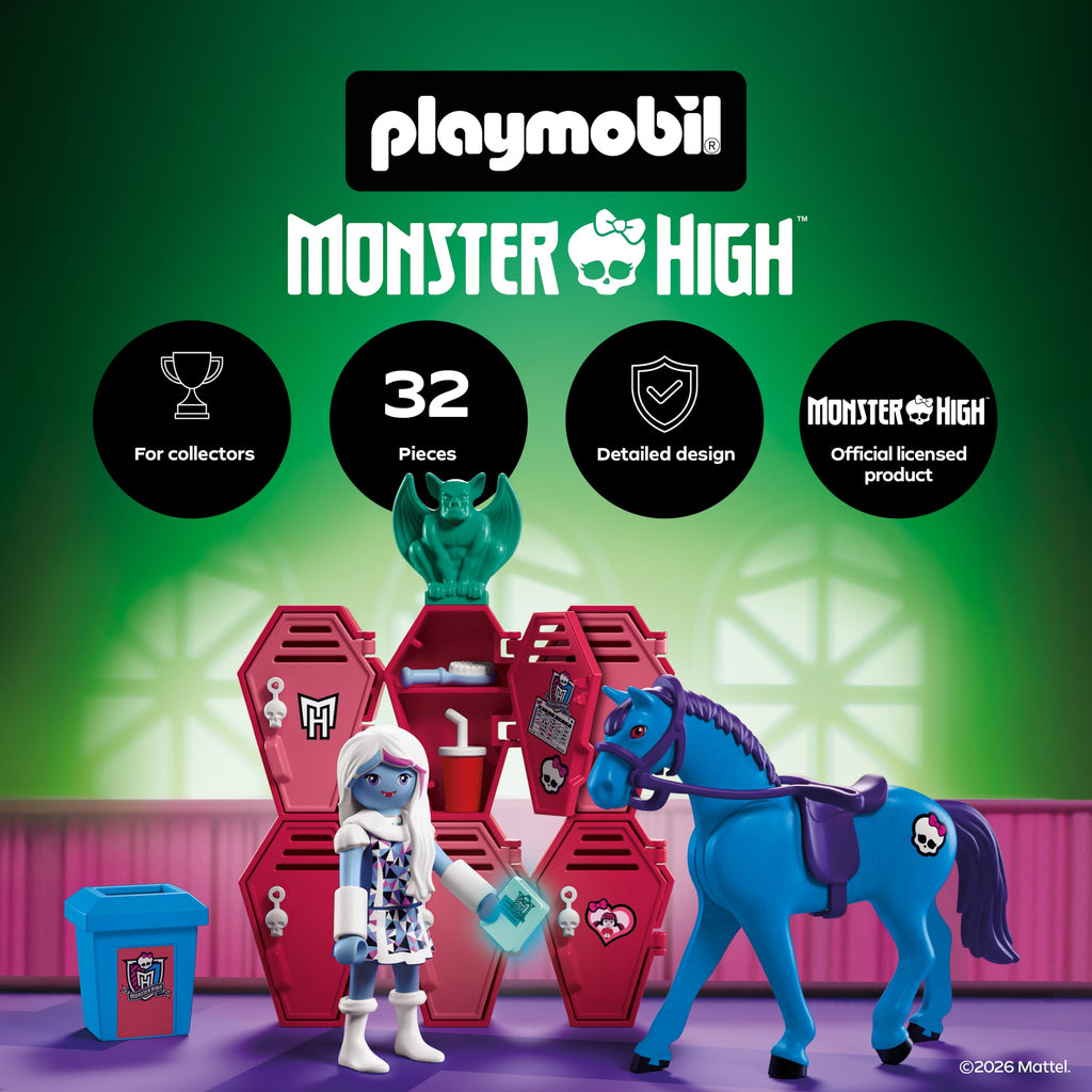 Playmobil | Monster High | Monster High Abbey at the Lockers | School Hallway Scene with Abbey Bominable, Nightmare, Glow Book & Lockers | for Fans Aged 5+ | 72146