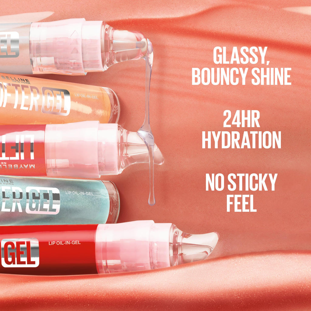 MAYBELLINE Lifter Oil-in-Gel Lip Gloss for Glassy, Bouncy Shine, Hydrating, Tinted Lip Balm and Moisturizer with Hyaluronic Acid and Passionfruit Oil, Sugar Spritz (Sheer Hot Pink)