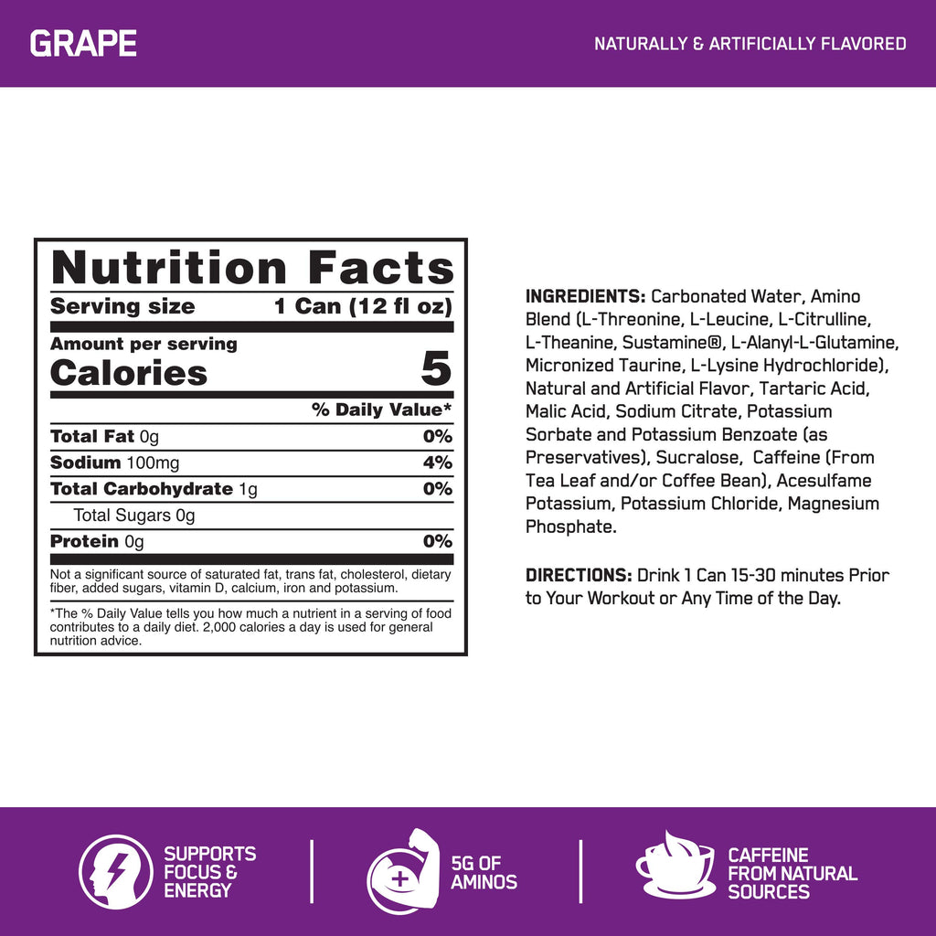 Optimum Nutrition Amino Energy Powder, Concord Grape, 20.6 Ounce, 65 Servings with Essential Amino Energy Plus Electrolyes Sparkling Drink, Grape, 12 Count - Bundle Pack