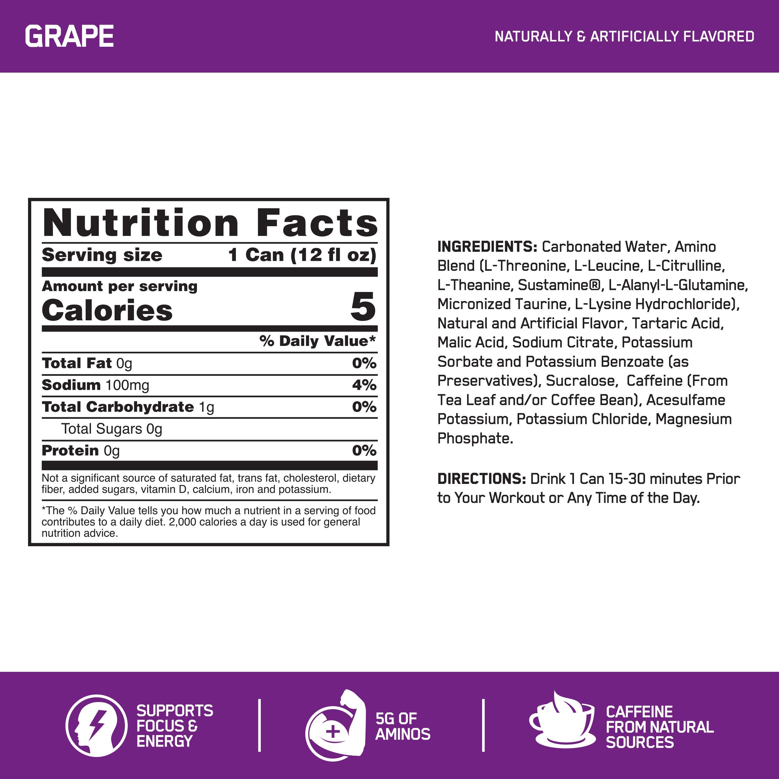 Optimum Nutrition Amino Energy Powder, Concord Grape, 20.6 Ounce, 65 Servings with Essential Amino Energy Plus Electrolyes Sparkling Drink, Grape, 12 Count - Bundle Pack