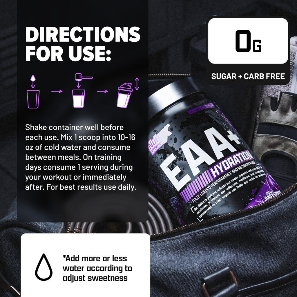 Nutrex Research EAA Hydration | EAAs + BCAA Powder | Muscle Recovery, Strength, Muscle Building, Endurance | 8G Essential Amino Acids + Electrolytes | (Packaging My Vary) 30 Servings (Juicy Grape)