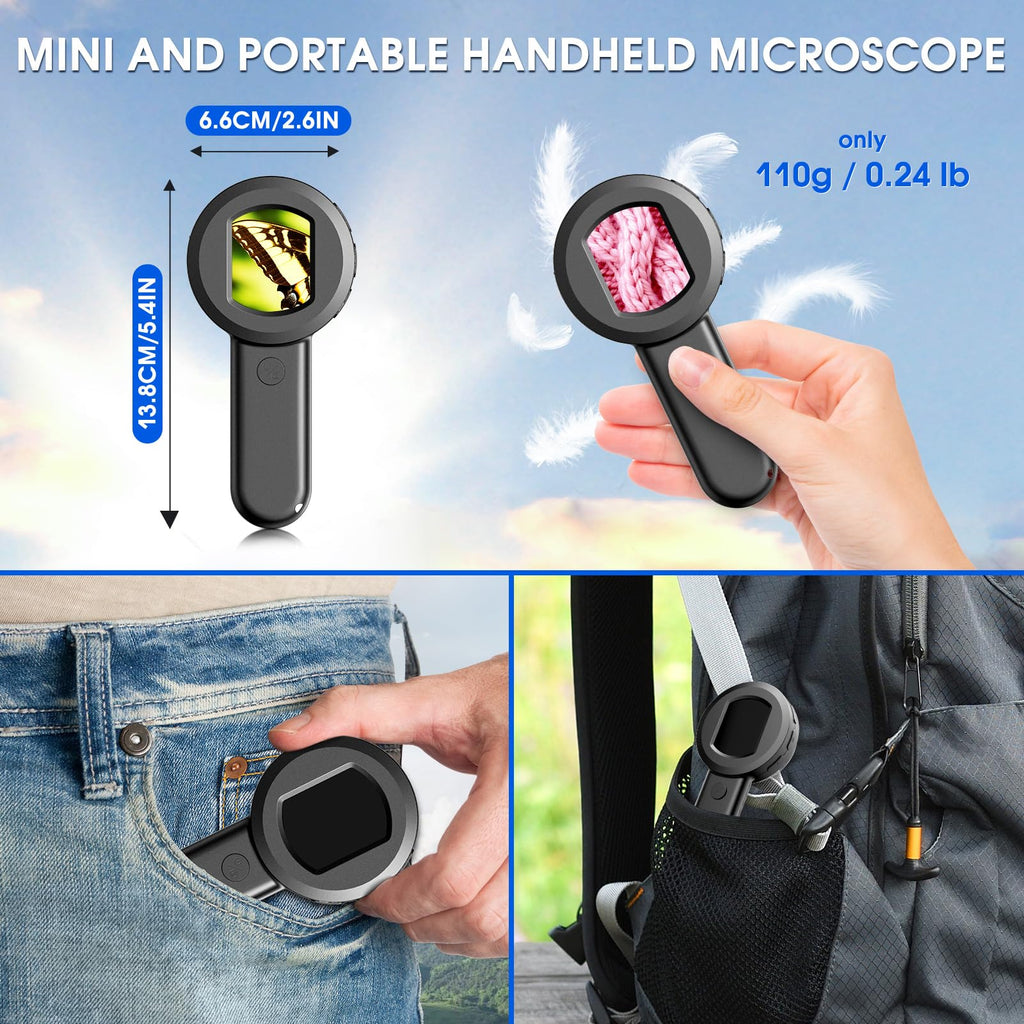 Pocket Digital Microscope Magnifying Glass with Light for Kids and Adults