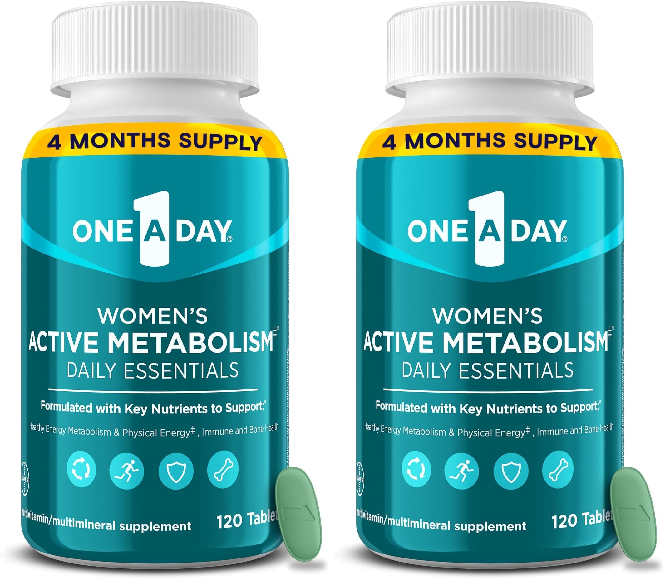 A Day Women's Active Metabolism Daily Essential,Multivitamin for Women,Metabolism Support,Vitamins for Women with All 8 B-Vitamins,Vitamin D,Magnesium & More,120 Count (Pack of 2)