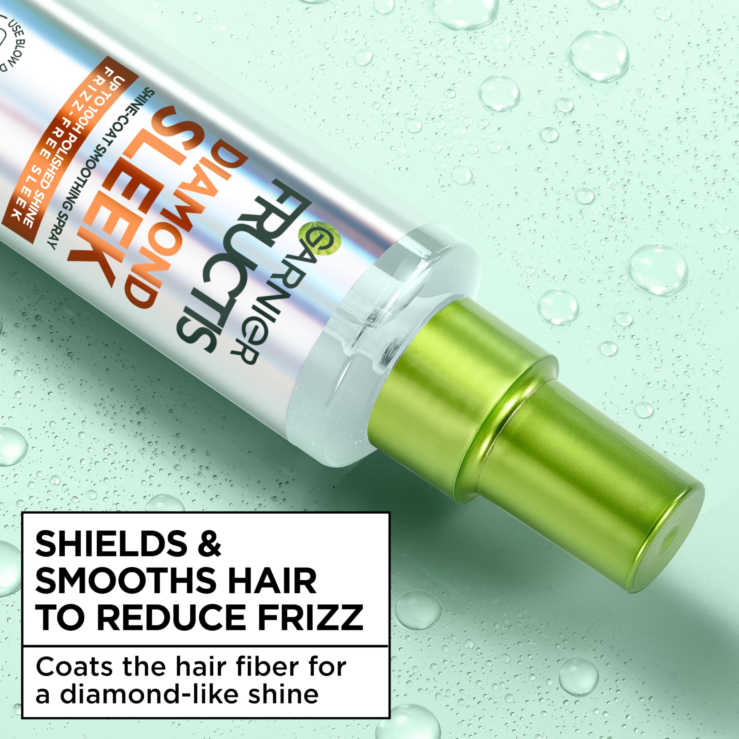 Garnier Fructis Diamond Sleek Hair Shine Spray, Up to 100-Hour Frizz Control, Heat Protectant up to 450°F with Vegan Keratin Smoothing Complex and Argan Oil for Frizzy, Dry, Dull Hair, 4.6 Fl Oz