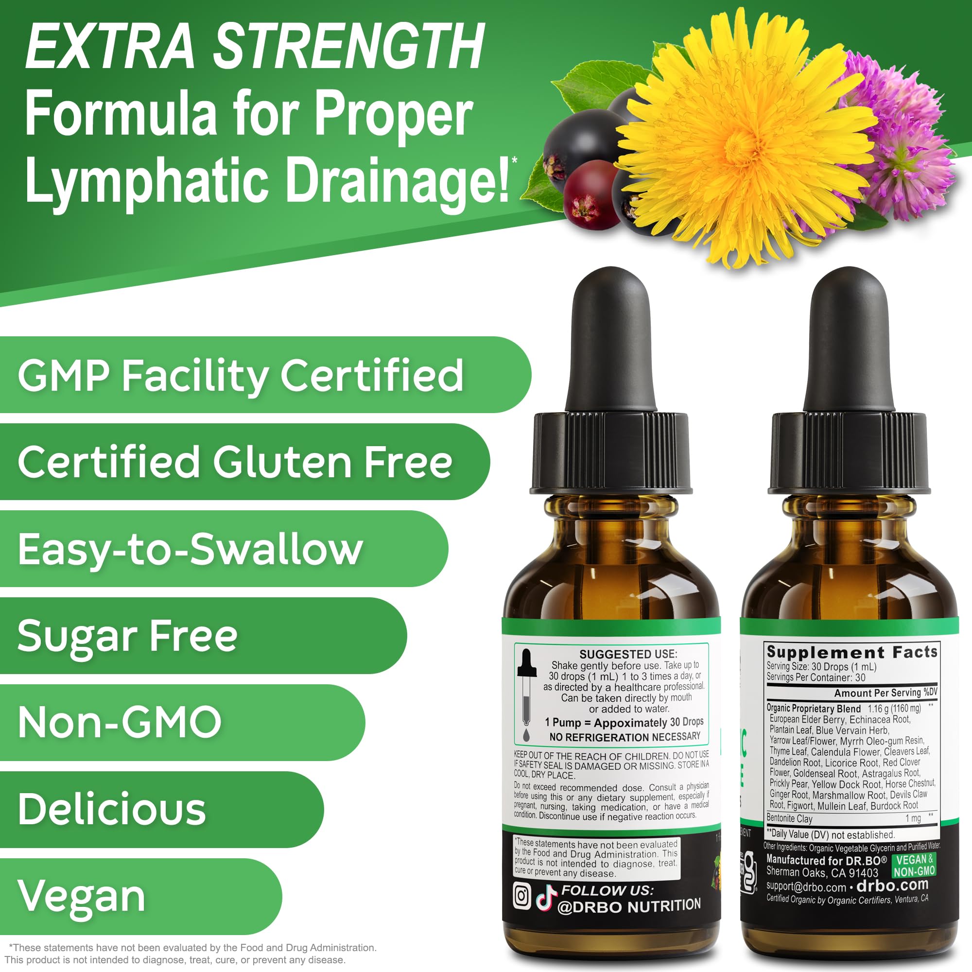 Lymphatic Drainage Supplements Drops - Organic Lymphatic Support Liquid Drops Cleanse with Echinacea, Lymph System Support Supplement, Lymph Node Detox Cleanse System Drainage - 1oz Non-GMO Organics