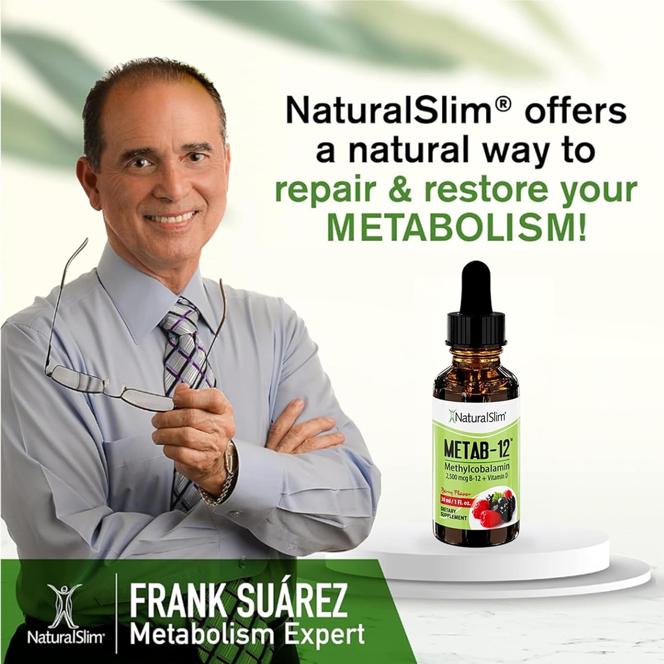 NaturalSlim Liquid B12 Vitamins with Vitamin D - Metab-12 Methylcobalamin 2500 mcg B12 Sublingual Drops for Metabolism, Energy, & Immune Support - Berry Flavor 1 fl oz