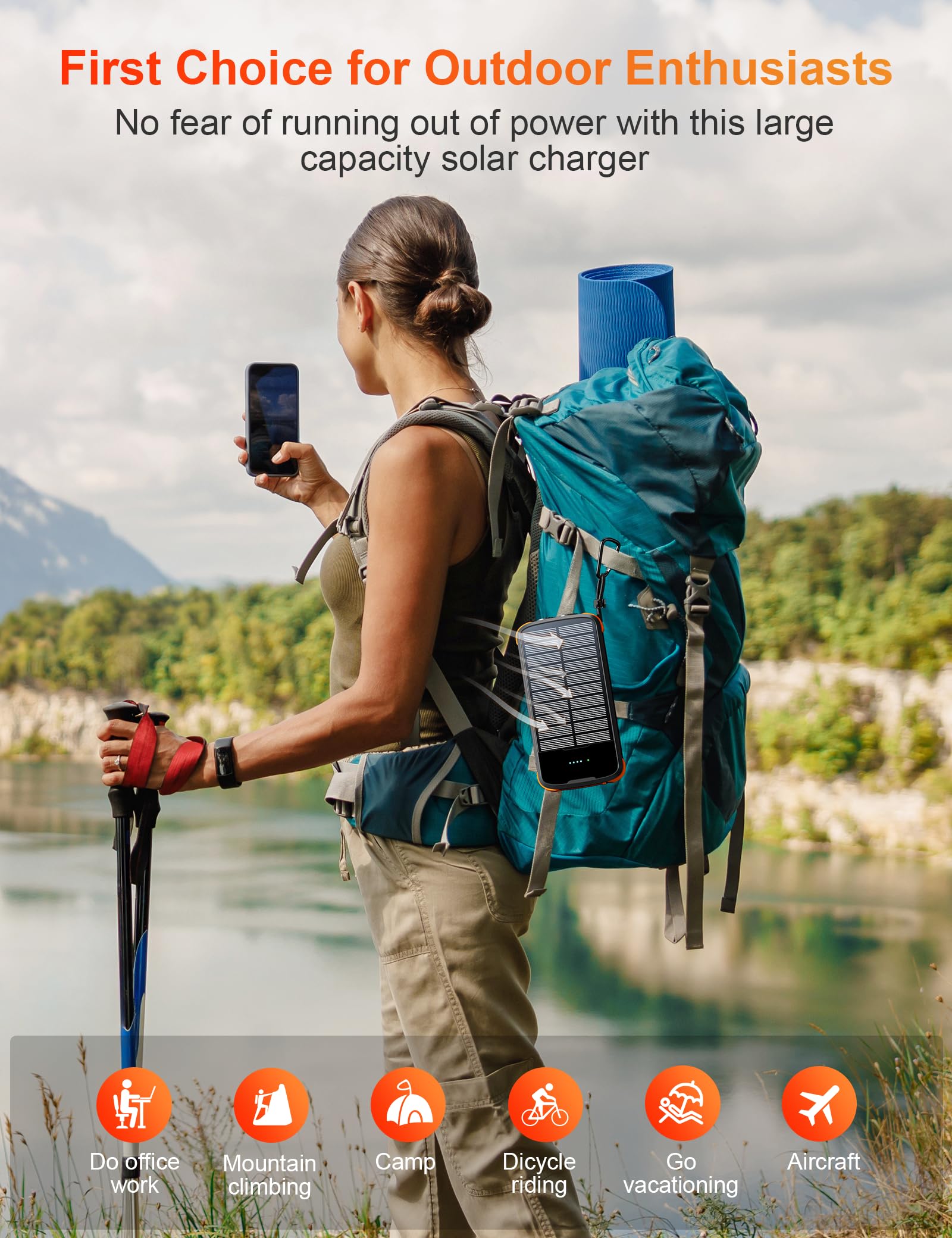 SOXONO Solar Power Bank 40000mAh PD20W Fast Charging Portable Solar Charger