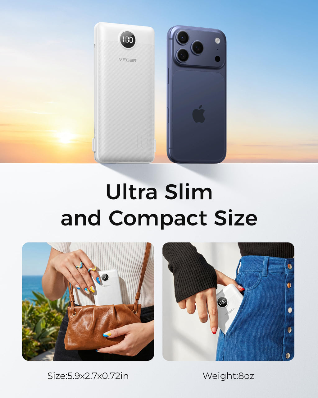 VEGER Portable Charger for iPhone, Power Bank Built in Cables and Wall Plug