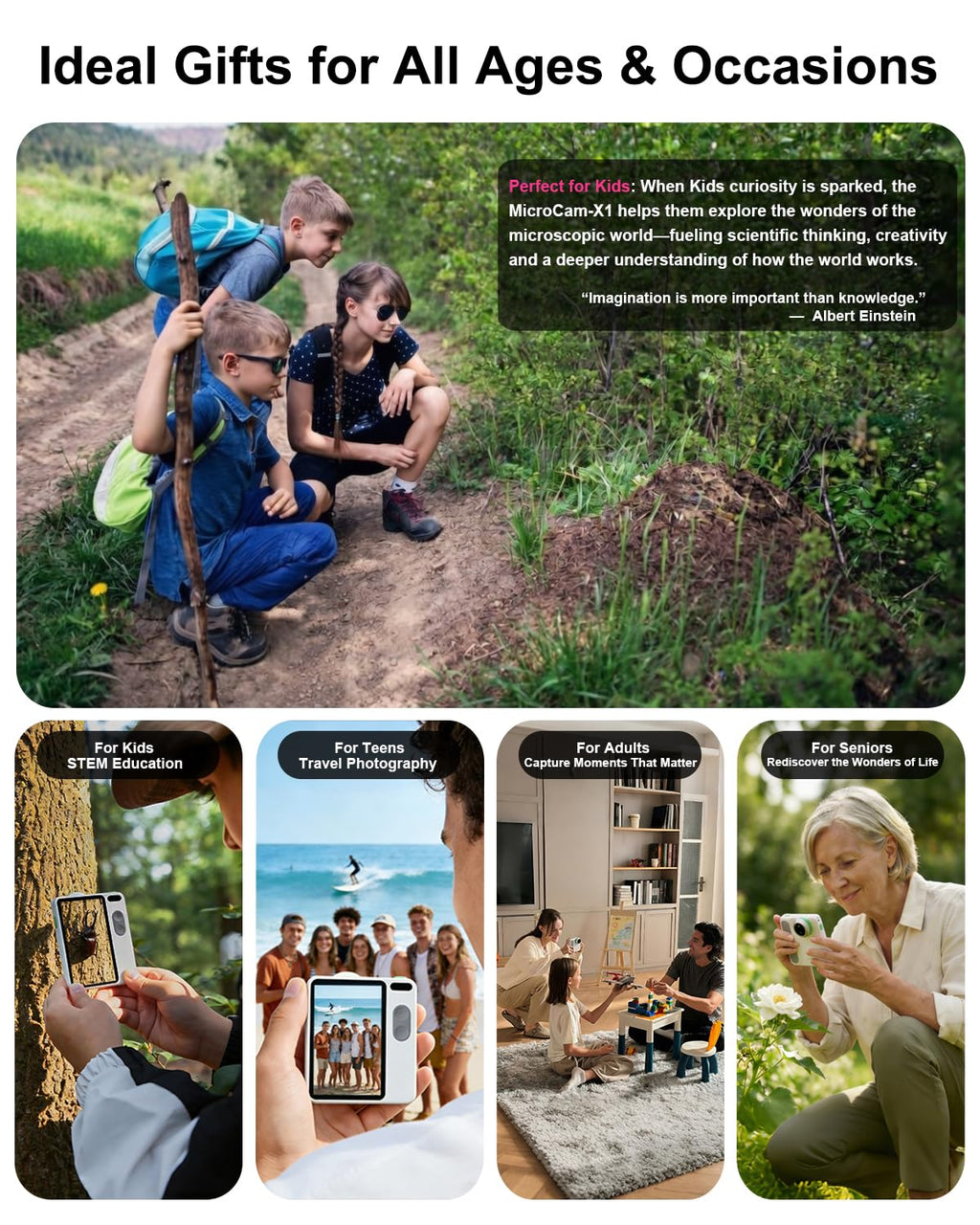 MicroCam-X1 4K Digital Camera, 12MP BSI CMOS Sensor, 400X Microscope, 4K Video, Autofocus, 3.5" LCD | Compact Kids Camera for STEM Learning | Point & Shoot, Portable, Travel, Ideal Gift | 128GB