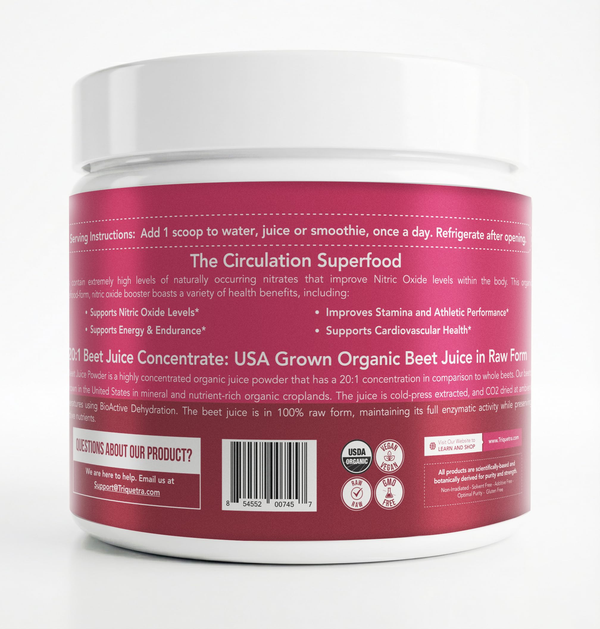 BioBeet® Max Strength Beet Root Juice Powder – 20:1 Concentrate, Each Serving Derived from 60,000 mg Organic Beetroot - Cold-Pressed, USA Grown – Nitric Oxide, Circulation Support – 50 Servings