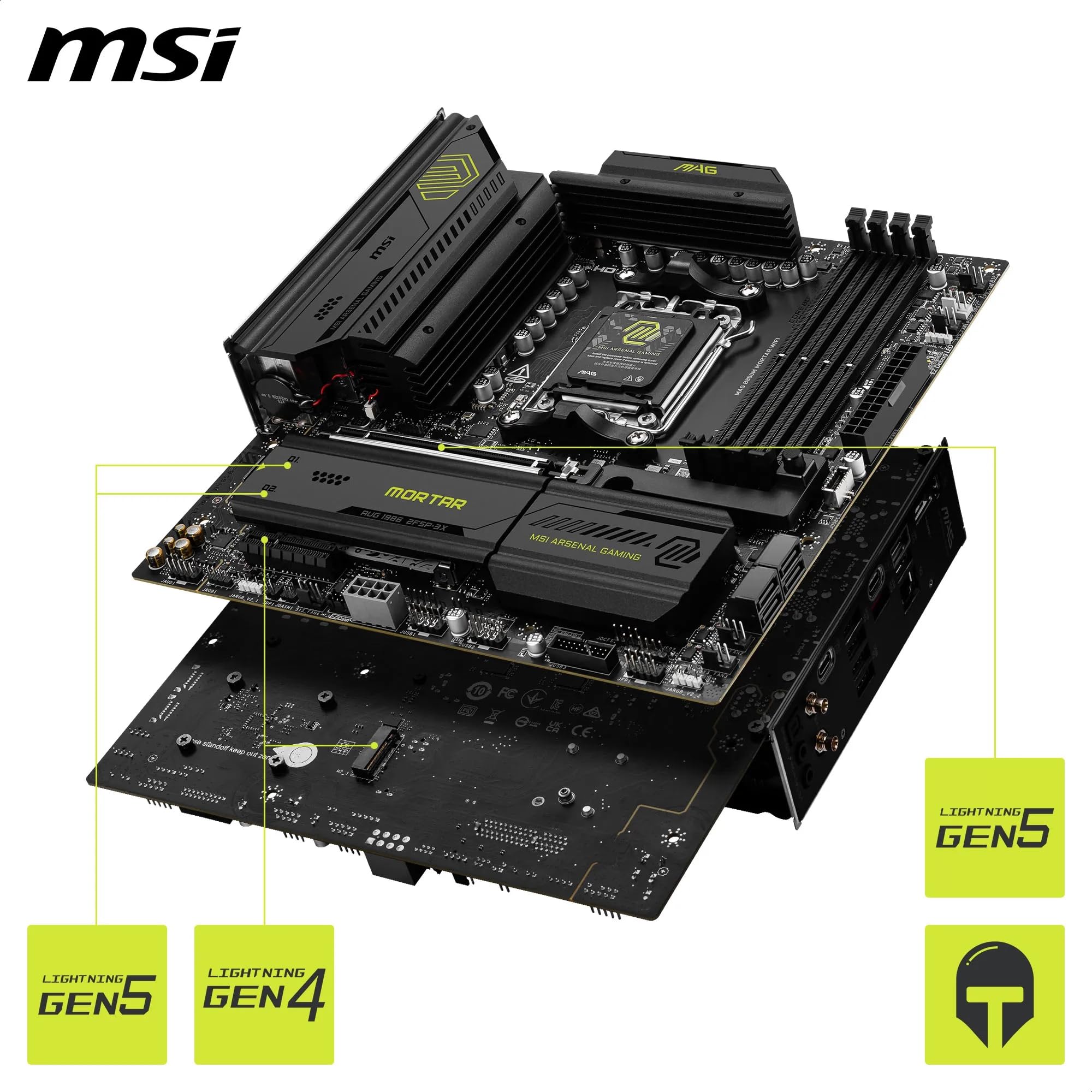 MSI MAG B850M Mortar WiFi Motherboard, mATX - Supports AMD Ryzen 9000/8000 / 7000 Processors, AM5-60A SPS VRM, DDR5 Memory Boost 8200+ MT/s (OC), PCIe 5.0 x16, M.2 Gen5, Wi-Fi 7, 5G LAN
