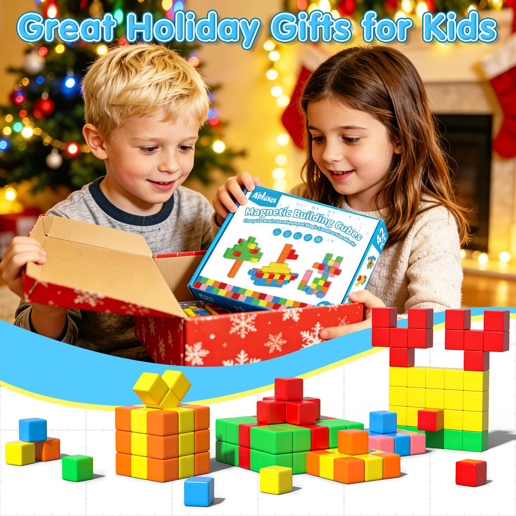 Apluses 42PCS Magnetic Blocks, Gifts for 3 4 5 6 Year Old, Magnet Building Blocks for Kids, Girls & Boys, Sensory - Montessori - Autism - Magnetic Toys for Kids Ages 3-5 4-8