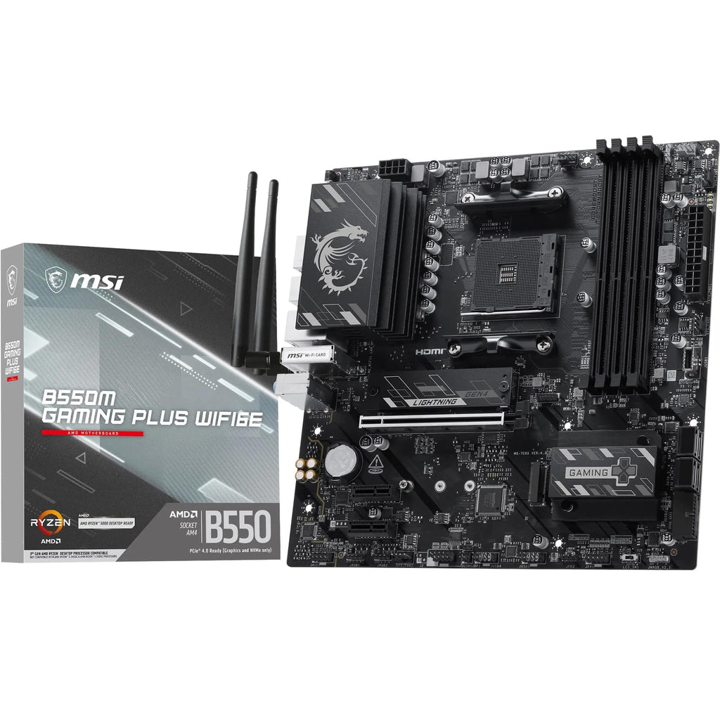 MSI B550M Gaming Plus WIFI6E Motherboard, mATX-Supports AMD Ryzen 5000 Series,5000 G-Series 4000 G-Series,and 3000 Series Processors, AM4-DDR4 Memory Boost 4400+MHz/OC, PCIe 4.0 x16, M.2 Gen4, 1G LAN