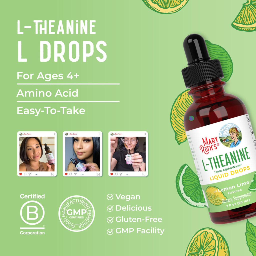 MaryRuth's L-Theanine Liquid Drops, Lemon Lime, 2 oz