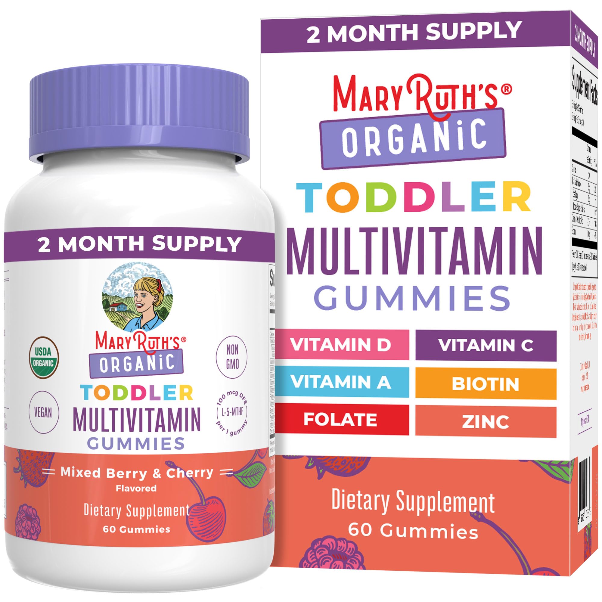 MARYRUTH'S Organic Toddler Multivitamin Gummies, 2 Month Supply, Ages 2+