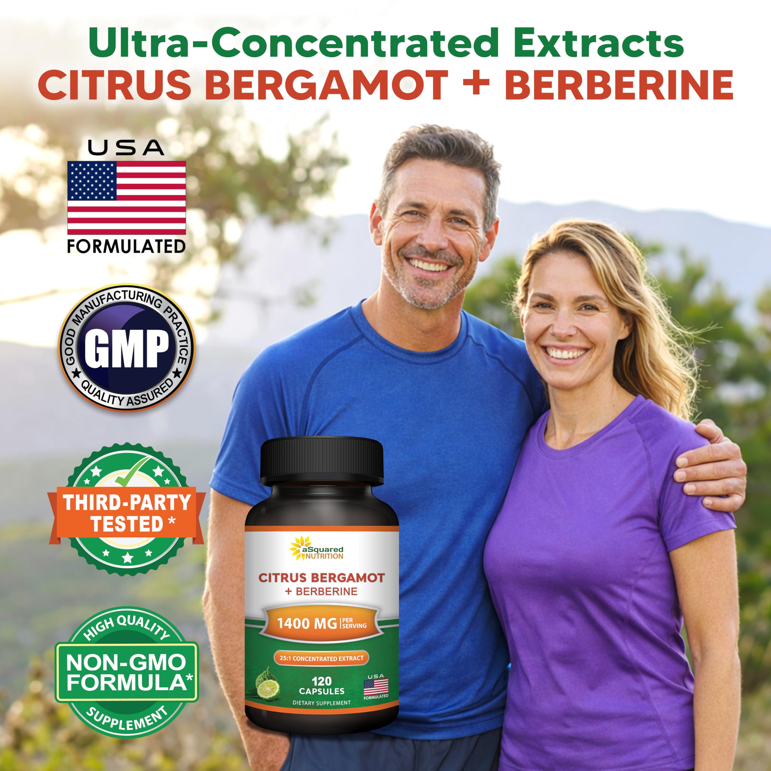 aSquared Nutrition Citrus Bergamot with Berberine Supplement - 1400mg Per Serving Max Strength Complex - 120 Capsules - Supports Cardiovascular Health - Pills Alternative to Gummies & Liquid Drops
