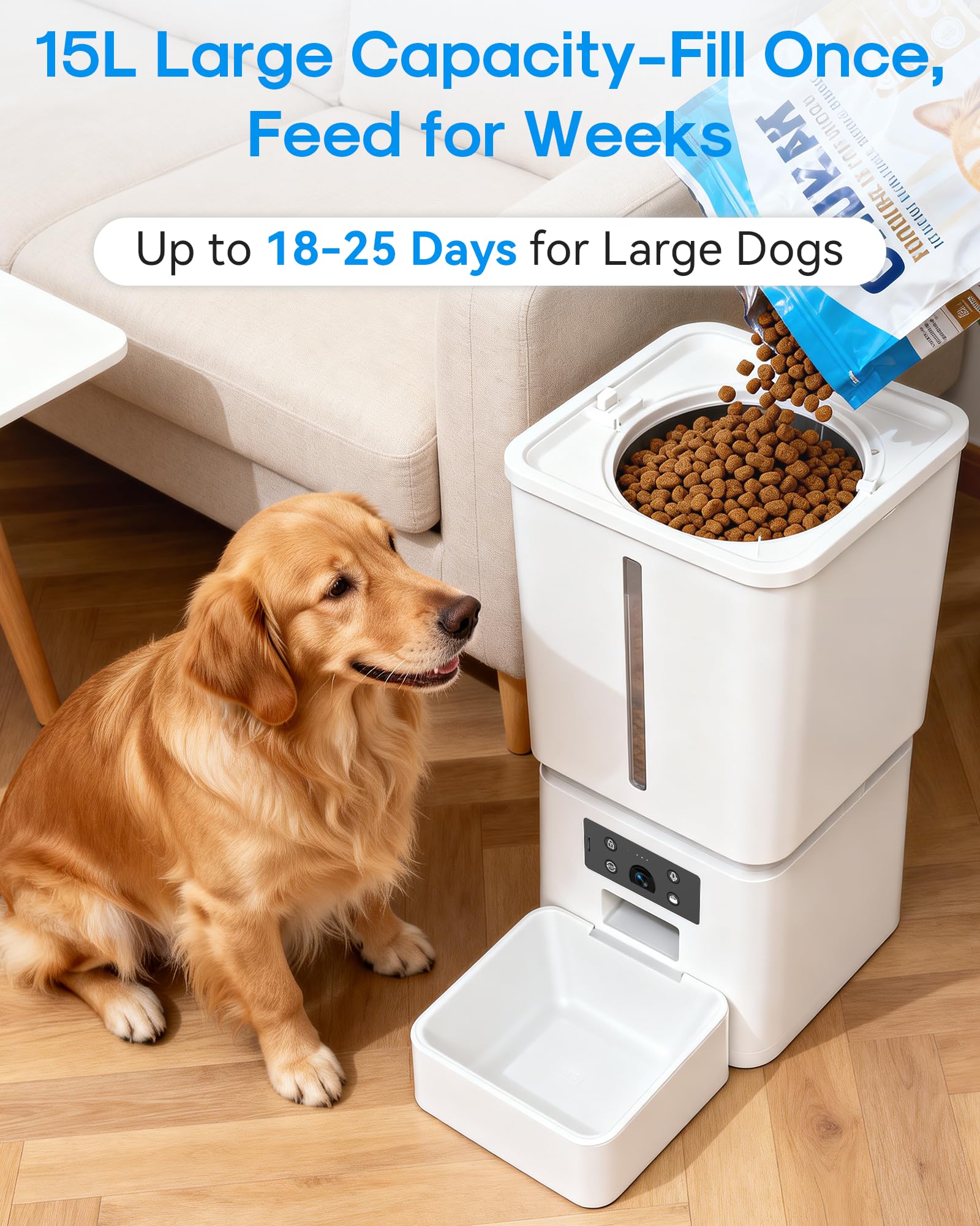 Gwozn Automatic Dog Feeder Large Breed, 15L/63 Cups Auto Dog Food Dispenser
