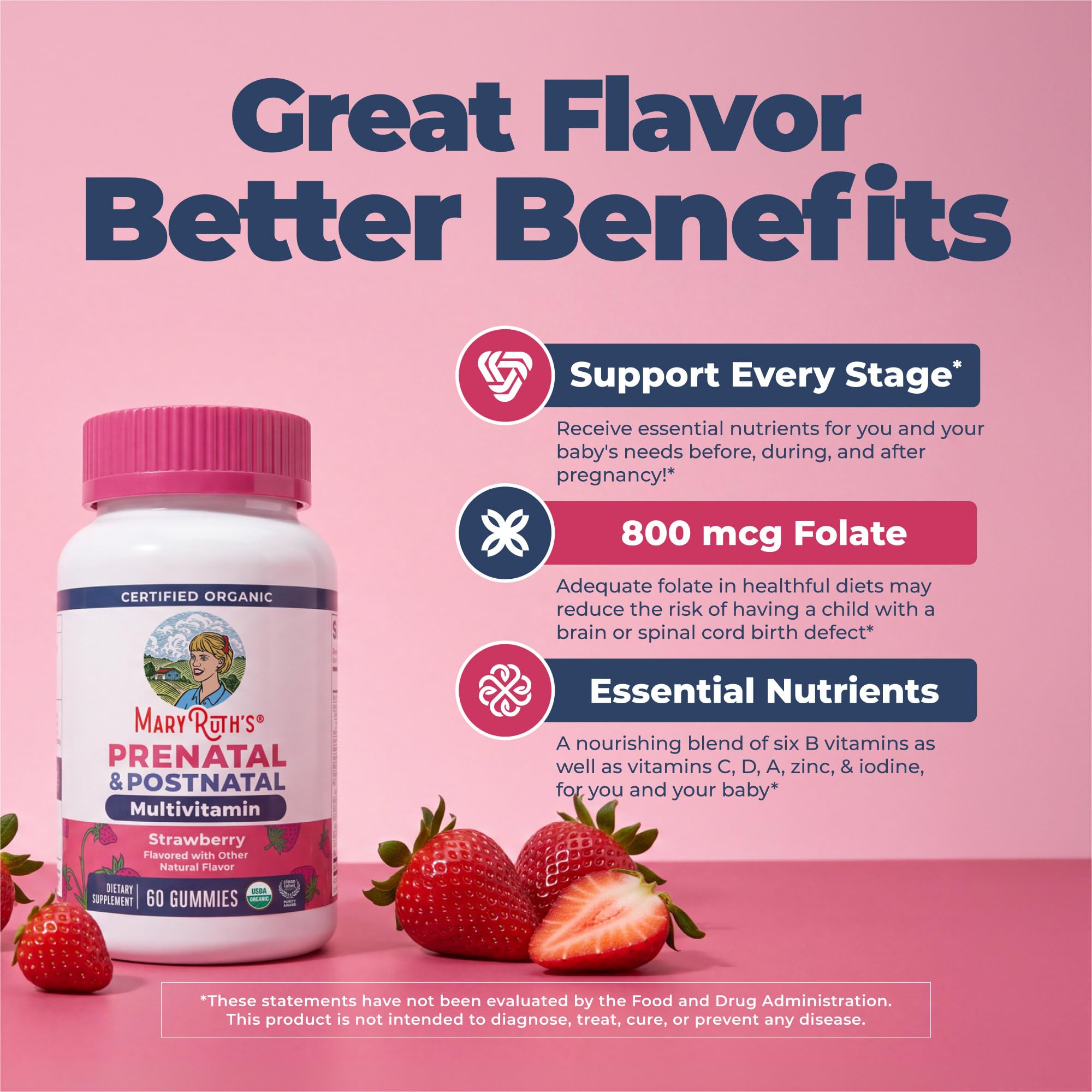 MARYRUTH'S USDA Organic Prenatal & Postnatal Multivitamin Gummies, 60 ct
