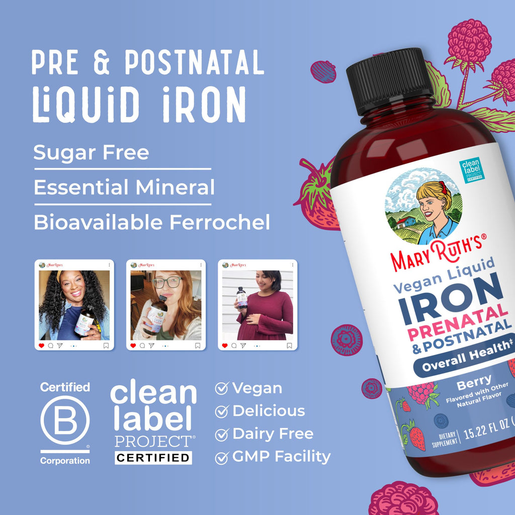 MaryRuth's Prenatal & Postnatal Iron Liquid, Sugar Free, Vegan, 15.22 Fl Oz