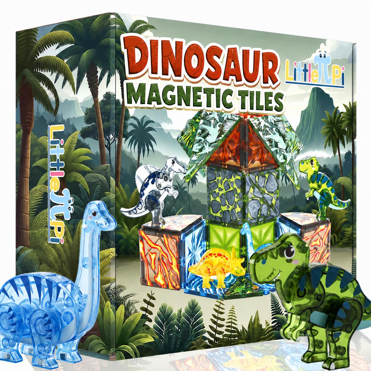 Magnetic Tiles Dinosaur Toys for Kids 3-7 Magnet Building Blocks Toddler Dino Toys - Educational STEM Toys 3 Year Old Boy Gift Learning Resources for Kids Ages 3 4 5 6 7 8 Gifts for 4 Year Old Boys