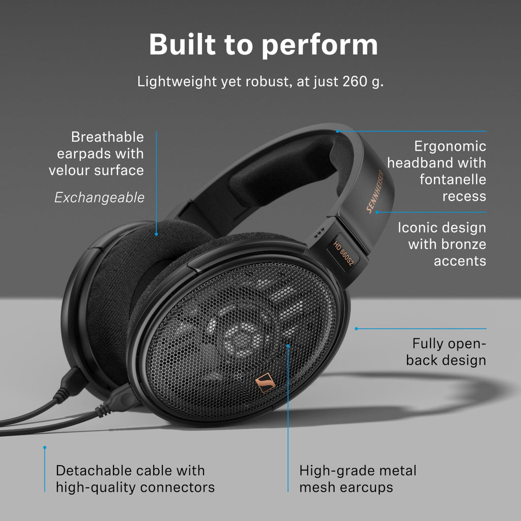 Sennheiser HD 660S2 - Audiophile Open-Back Over Ear Headphones with Deep Bass Extension and Refined Acoustic Performance, Over-Ear Headphones for PC, Music, Gaming, Podcasts, Premium Black