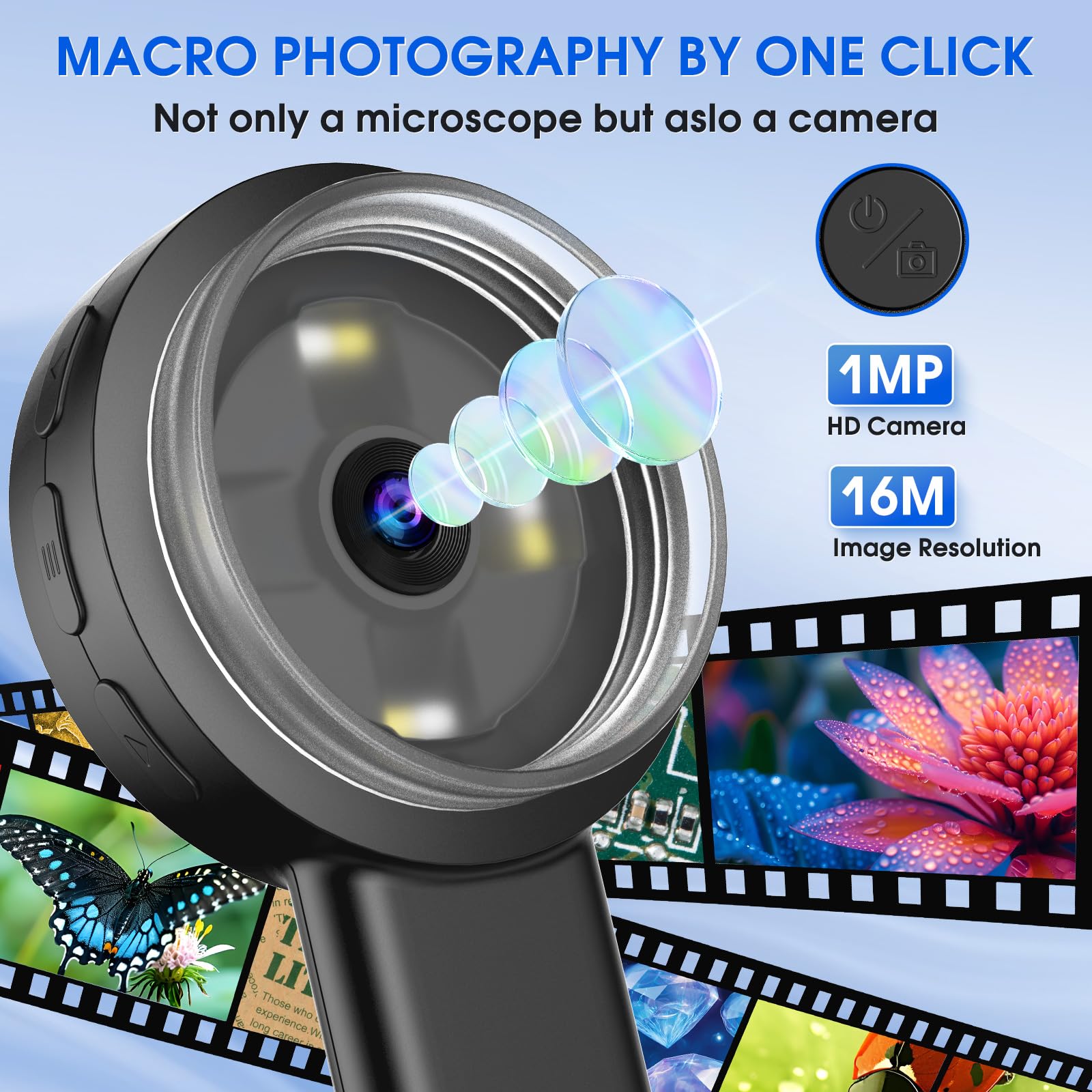 Pocket Digital Microscope Magnifying Glass with Light for Kids and Adults