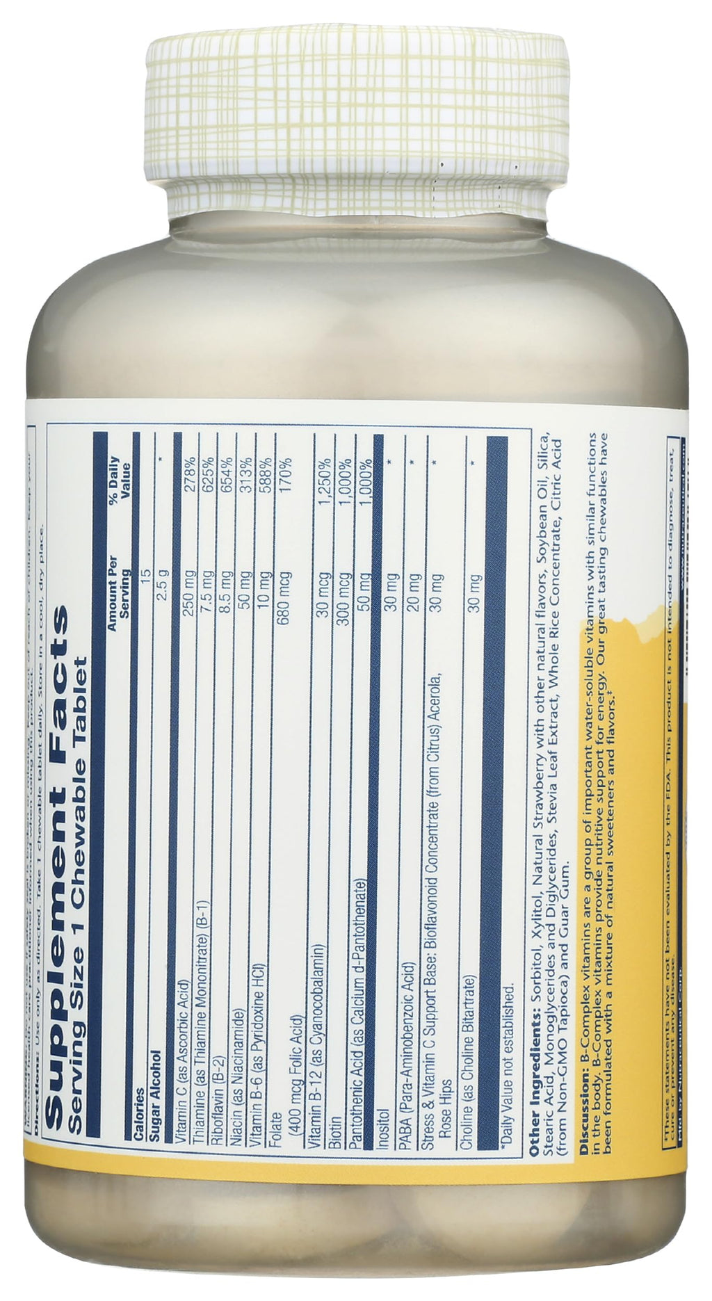 SOLARAY Vitamin B-Complex Chewables, Strawberry, Healthy Energy, Red Blood Cell, Stress & Metabolism Support, 50 Tablets