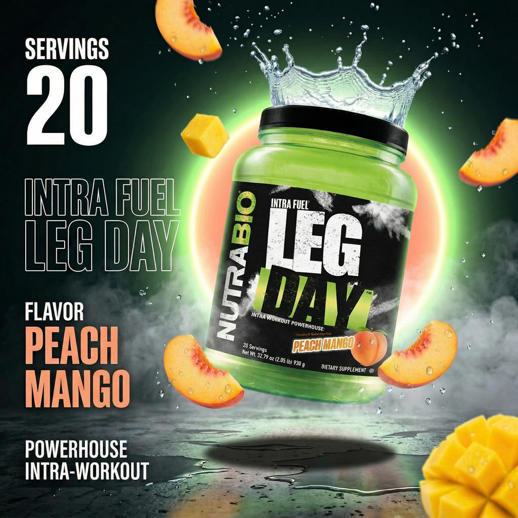NutraBio Leg Day Intra Workout Powder - Advanced Carb Supplement with Cluster Dextrin & Electrolytes - Carb Powder with EAAs/BCAAs - Cyclic Dextrin for Performance - Peach Mango - 20 Servings